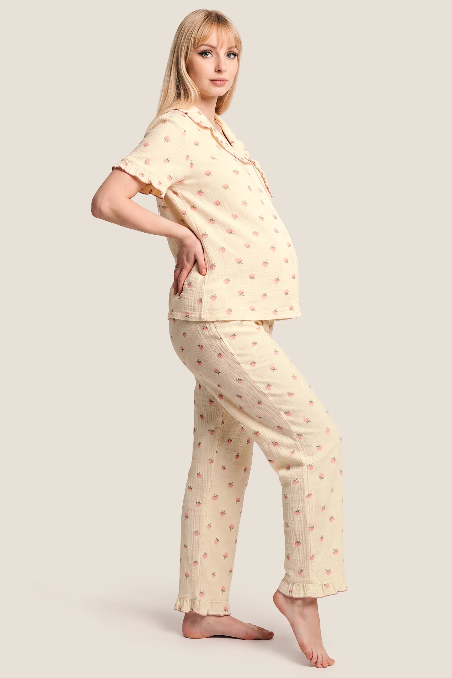 Kapok Flower Floral Cotton Maternity Pajama Set with Shorts & Pants