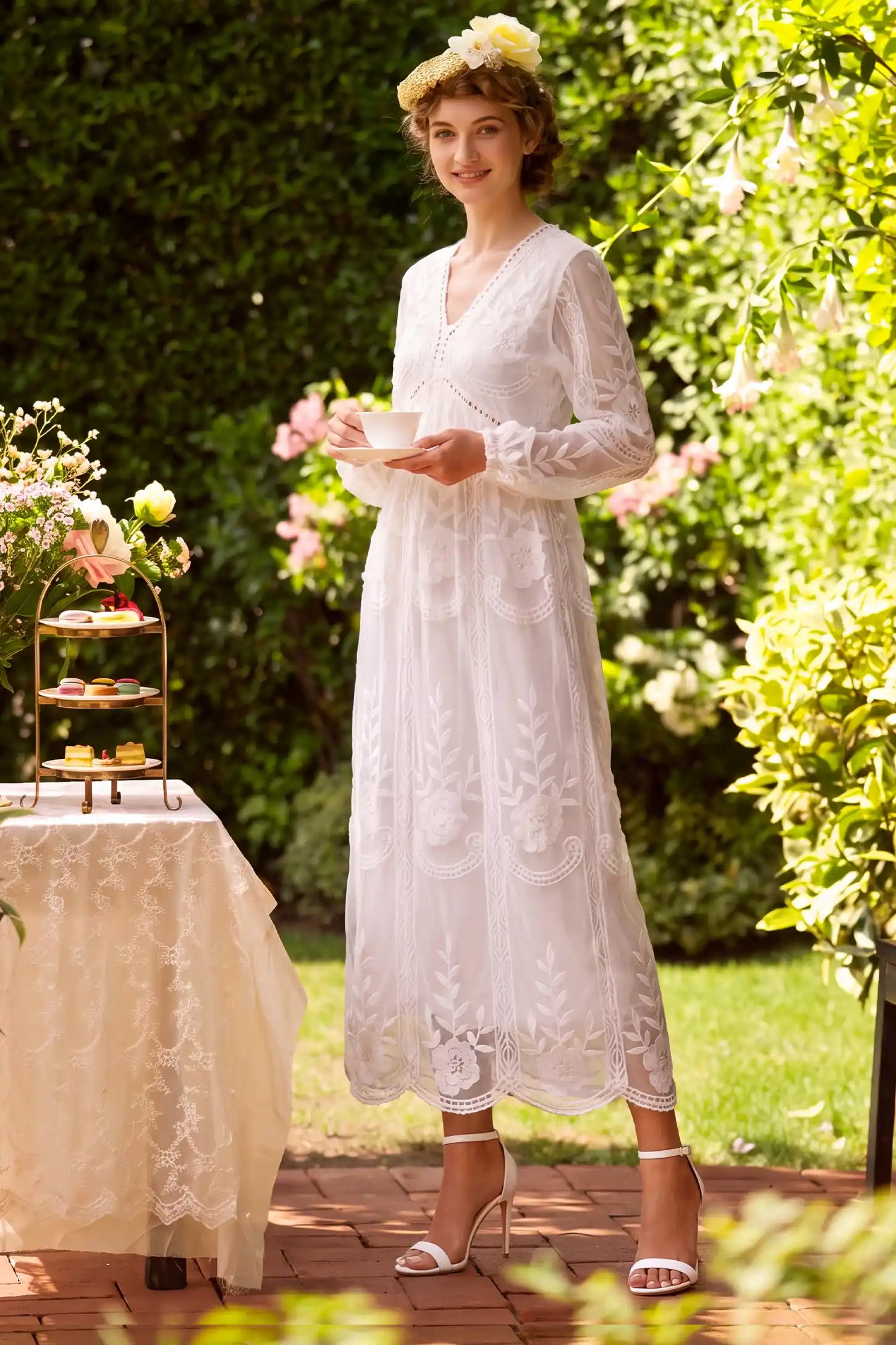 V-Neck Long Sleeve Lace Maternity Dress