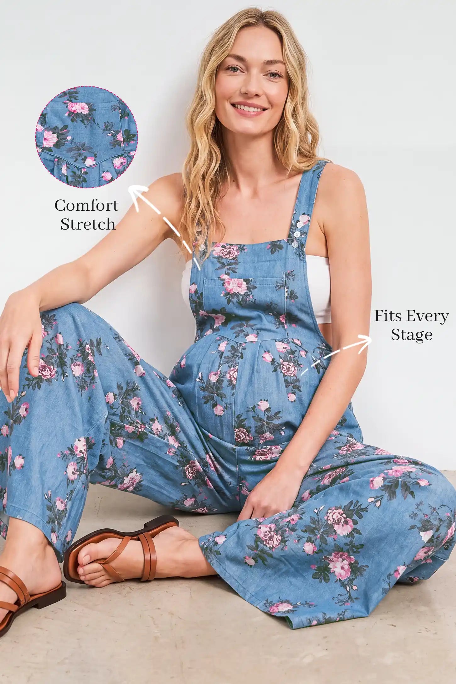 Adjustable Strap Wide-Leg Maternity Overalls