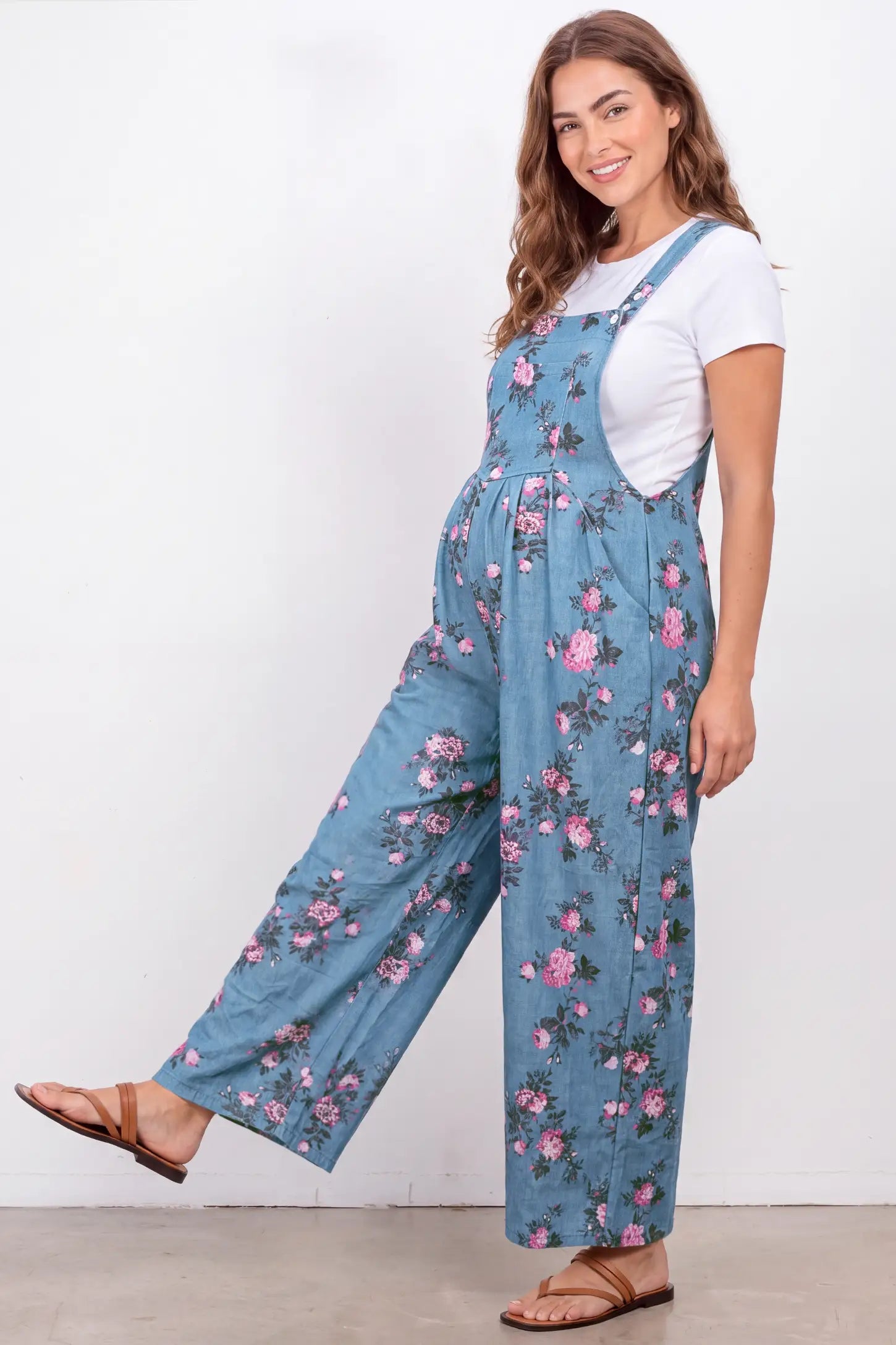 Adjustable Strap Wide-Leg Maternity Overalls