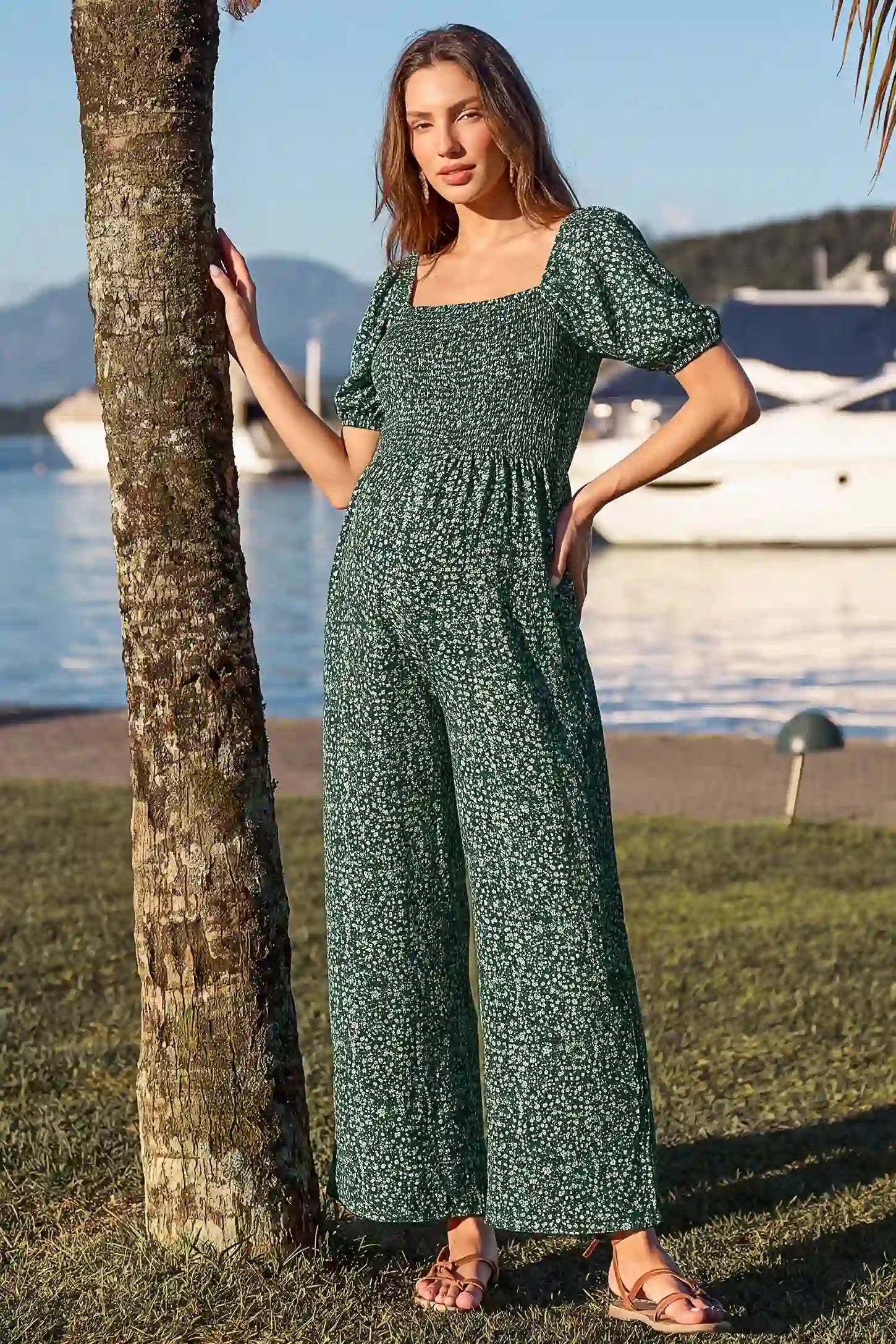 Ditsy Floral Square Neck Wide Leg Maternity Jumpsuit