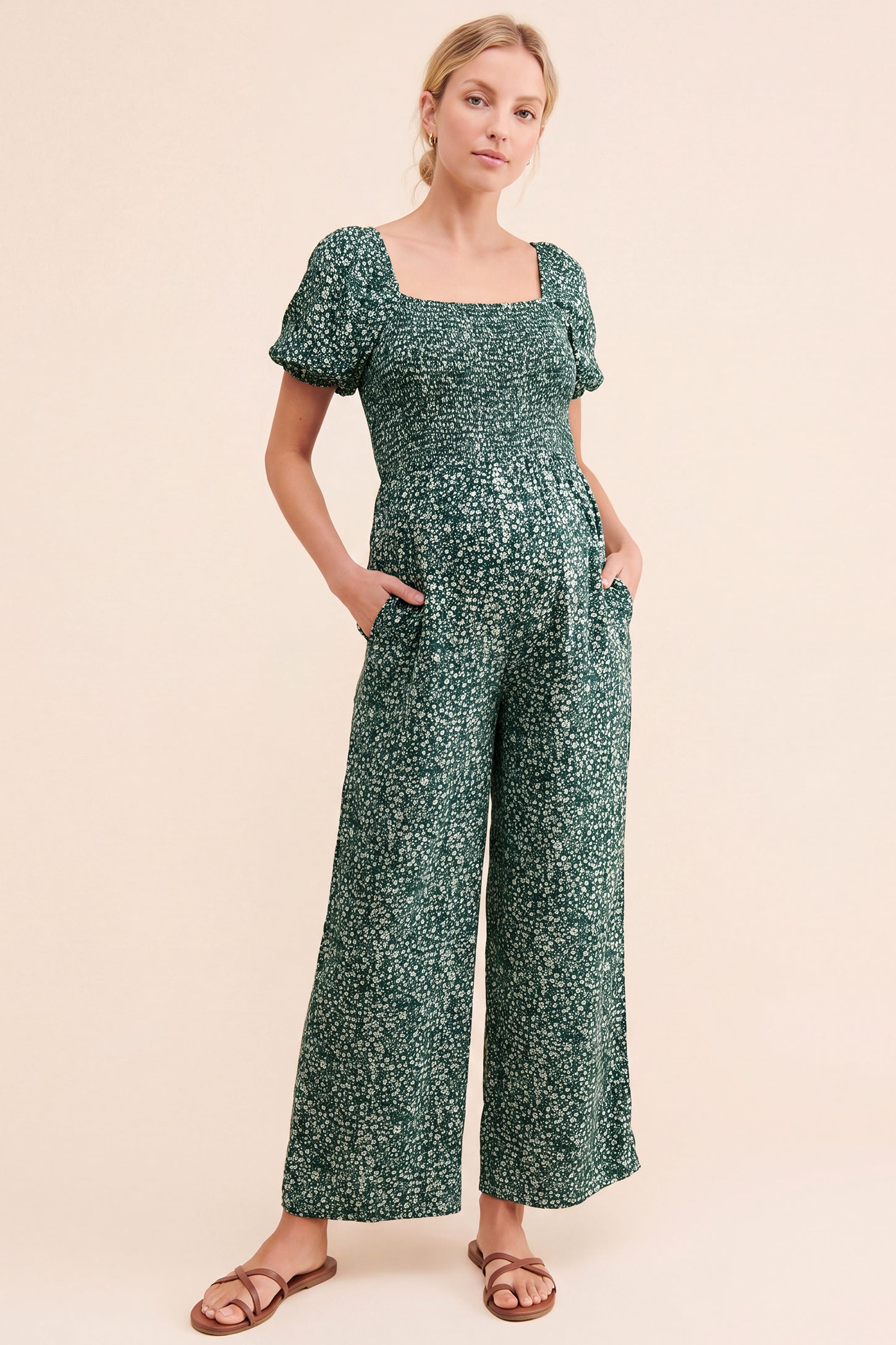 Ditsy Floral Square Neck Wide Leg Maternity Jumpsuit