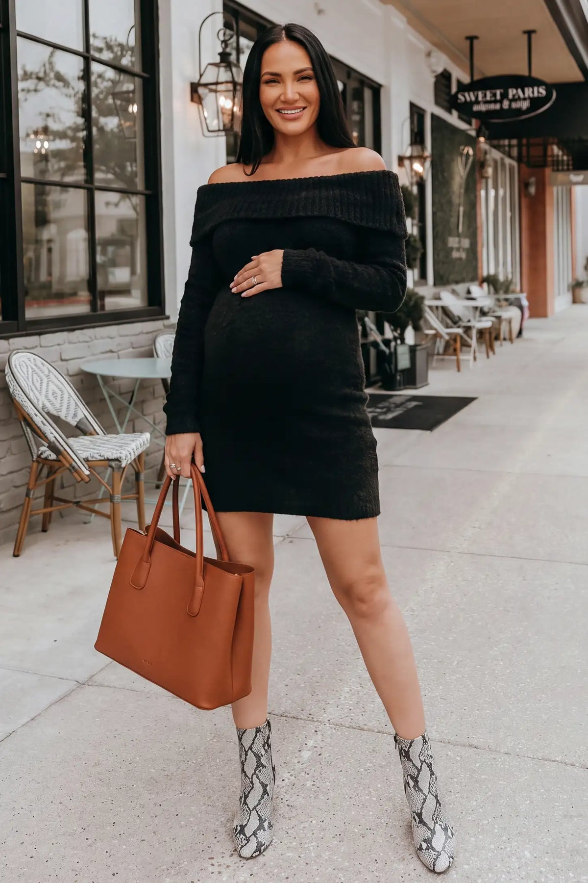 Off Shoulder Fuzzy Bodycon Maternity Mini Dress