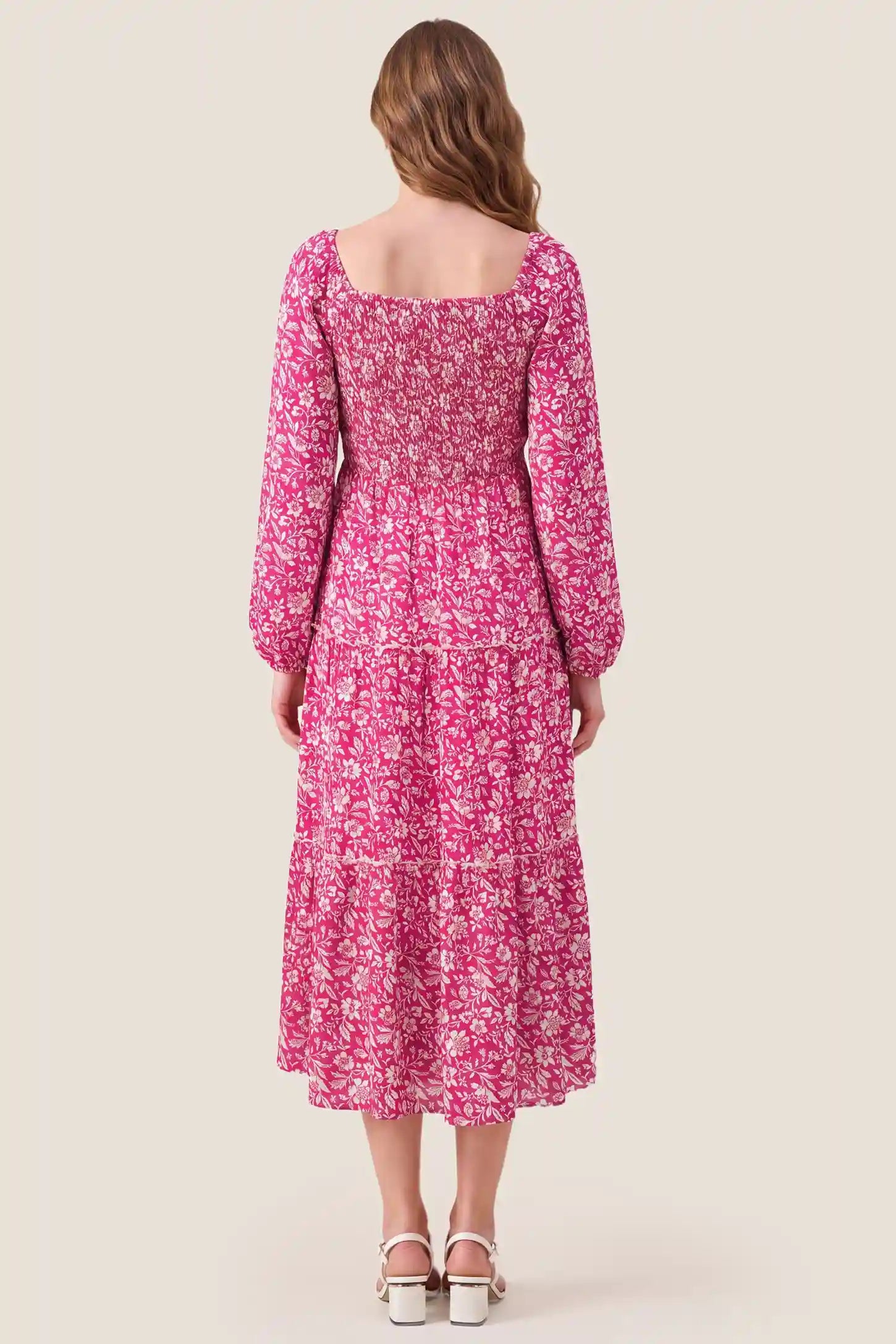 Long Sleeve Smocked Tiered Floral Maternity Maxi Dress