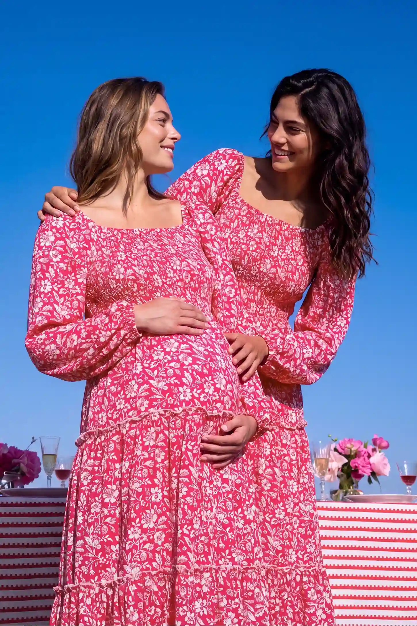 Long Sleeve Smocked Tiered Floral Maternity Maxi Dress