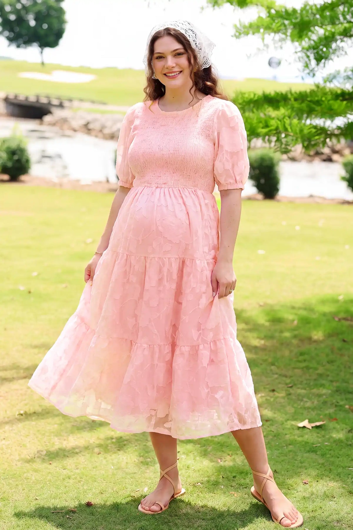 Puff Sleeve Smocked Floral Maternity Maxi Dress