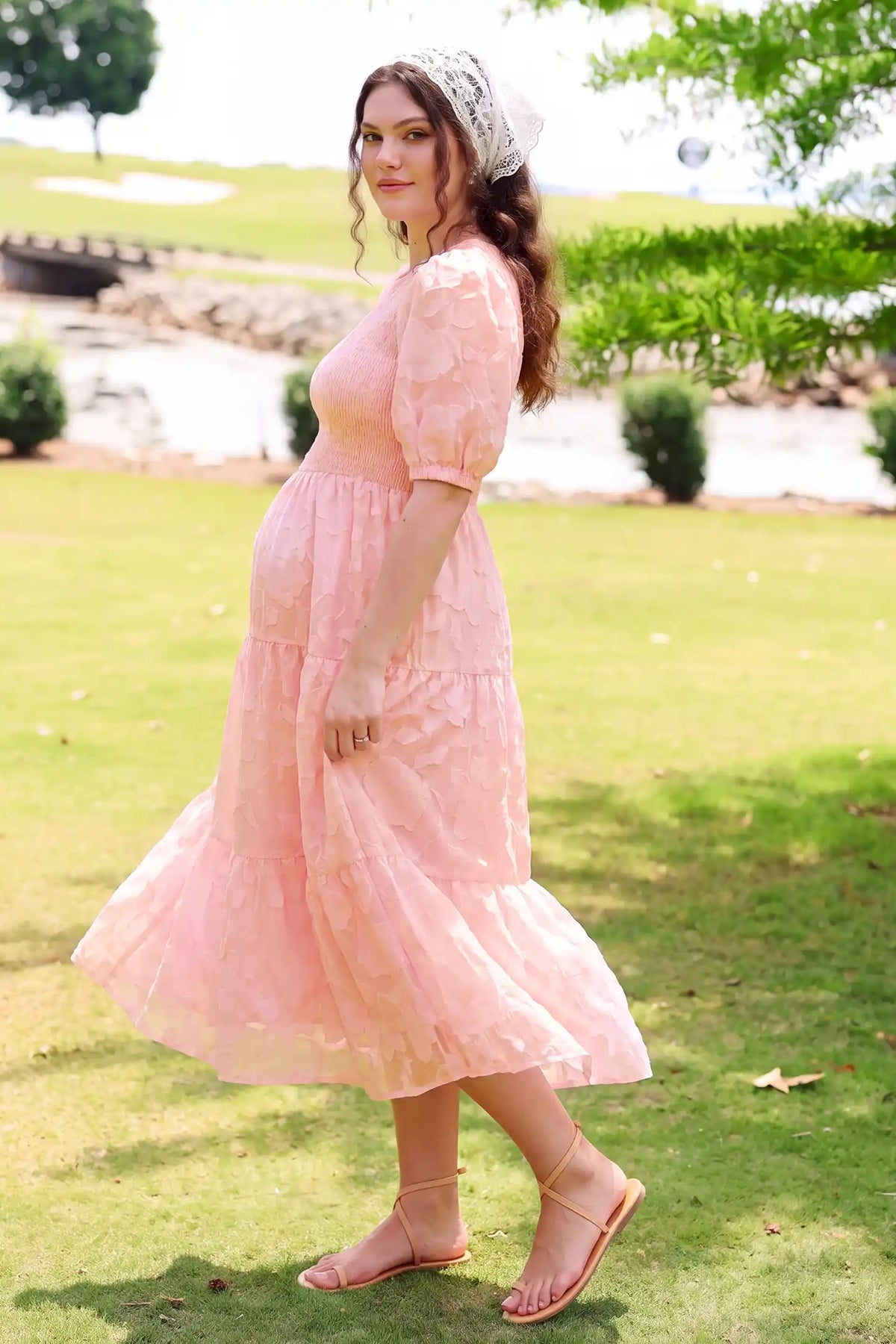 Puff Sleeve Smocked Floral Maternity Maxi Dress
