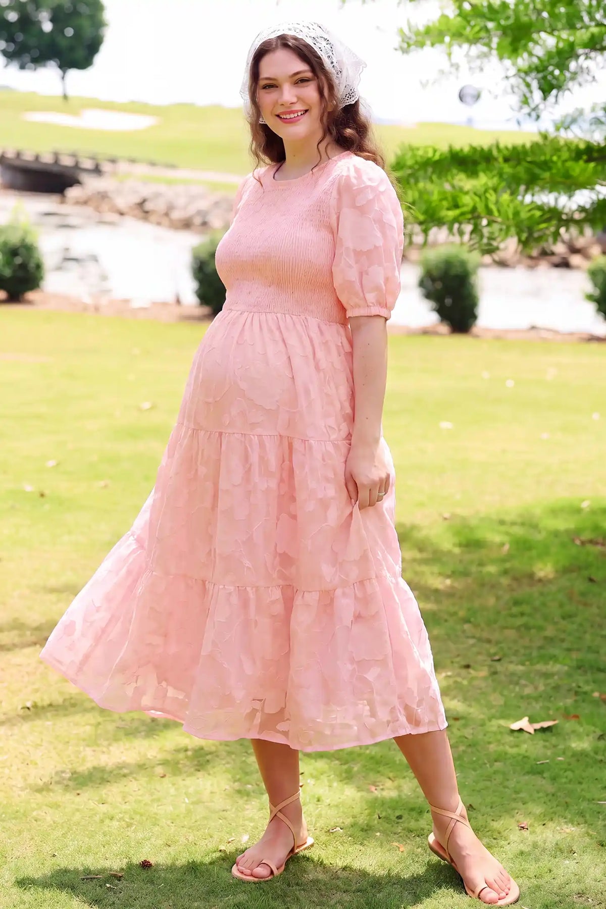 Puff Sleeve Smocked Floral Maternity Maxi Dress