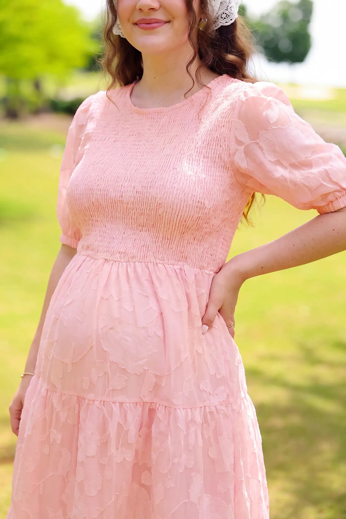 Puff Sleeve Smocked Floral Maternity Maxi Dress