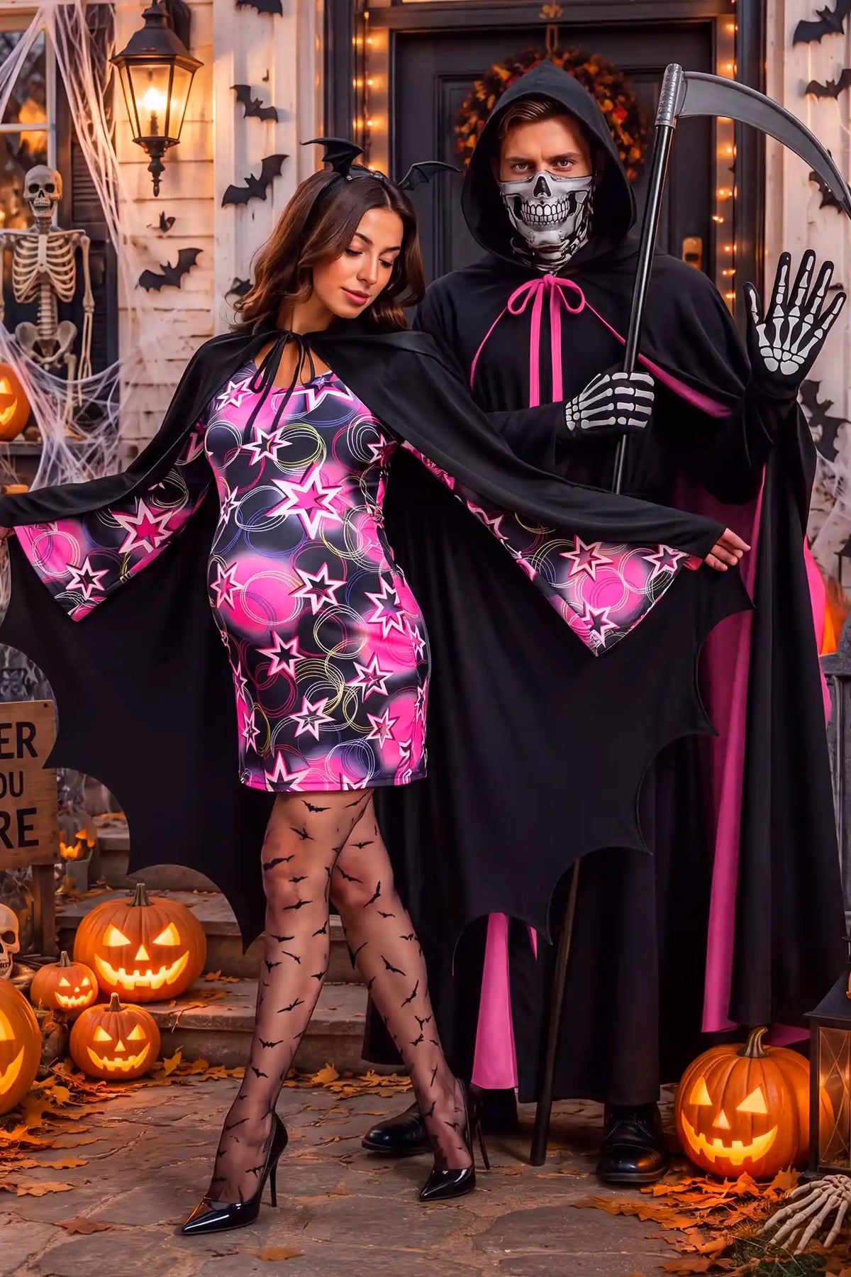 V-Neck Long Sleeve Halloween Maternity Mini Dress