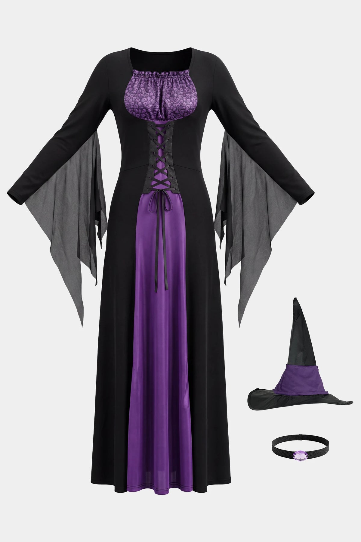 Square Neck Long Sleeve Halloween Witch Maternity Maxi Dress