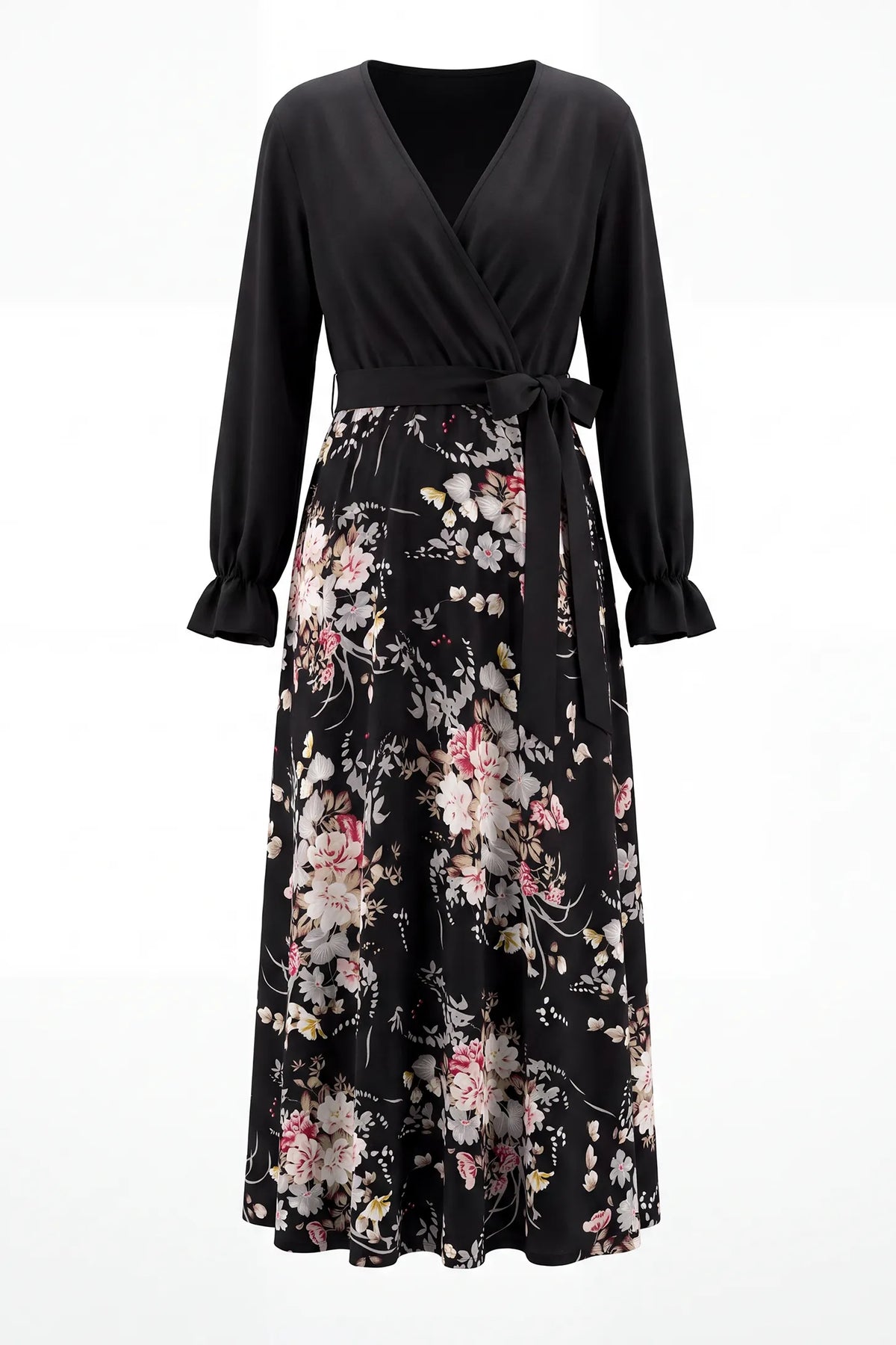 V Neck Long Sleeve Floral Maternity Maxi Dress