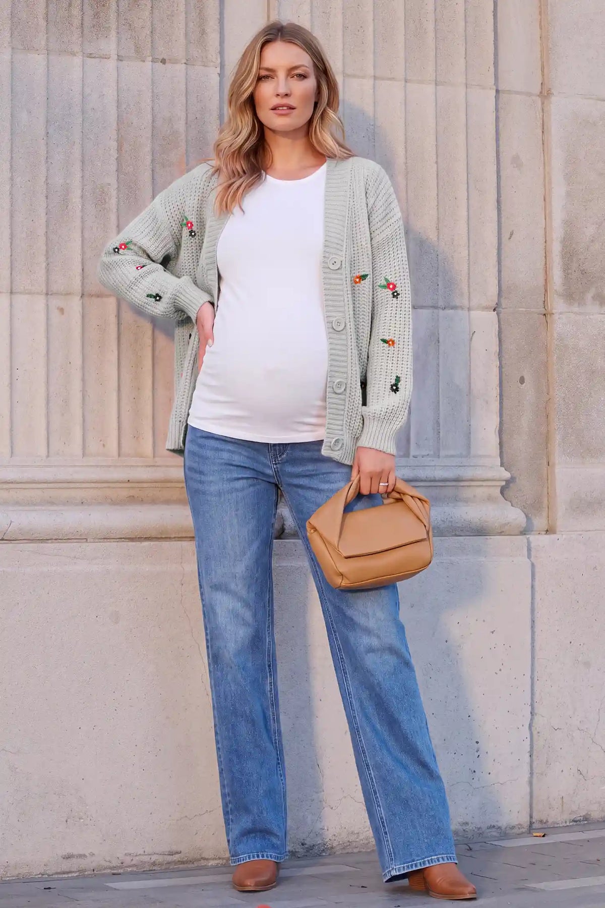 3D Floral Embroidered Knit Maternity Cardigan