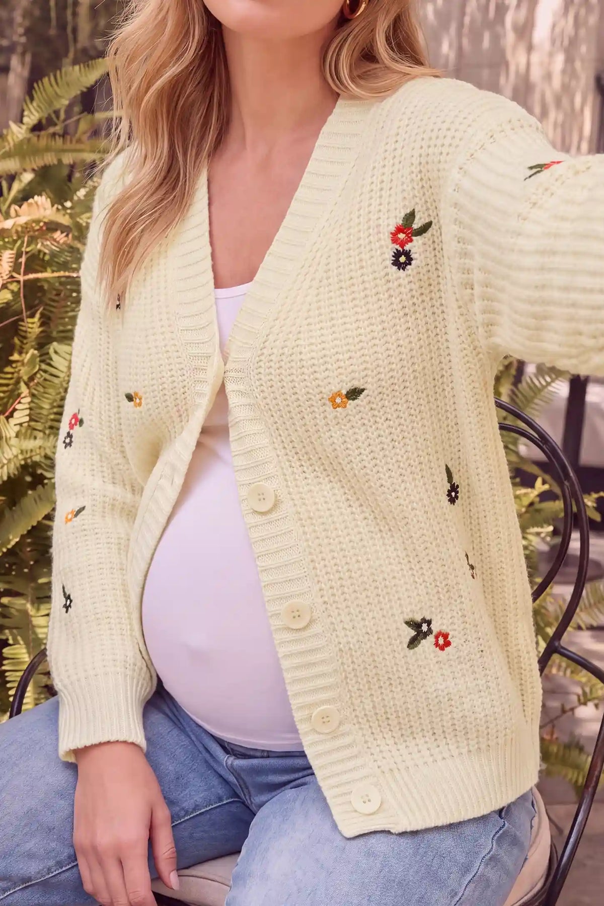 3D Floral Embroidered Knit Maternity Cardigan