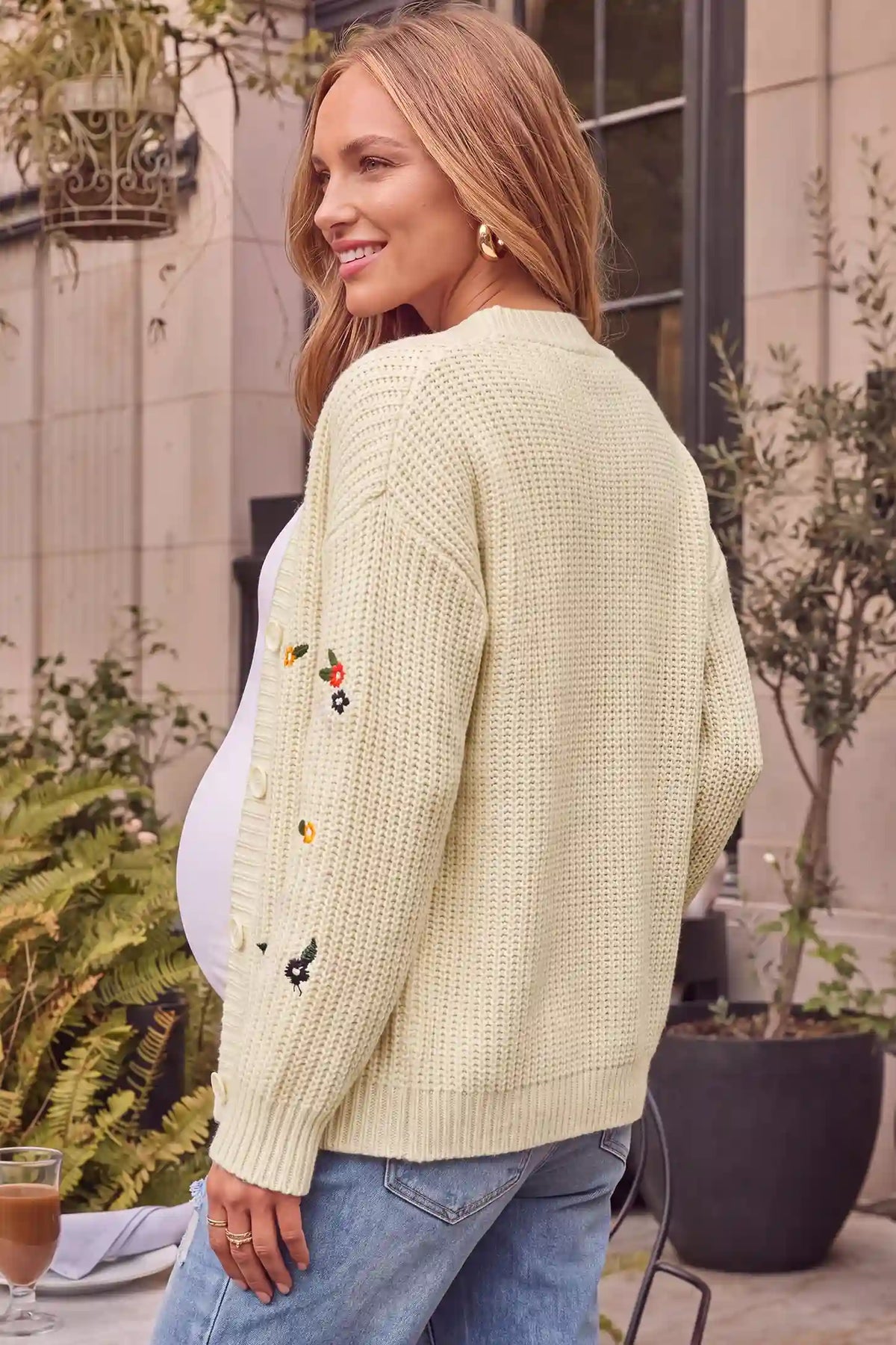 3D Floral Embroidered Knit Maternity Cardigan