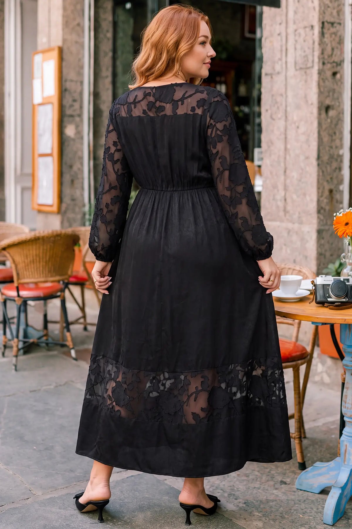 Sheer Burnout Floral Sleeve Maternity Maxi Dress