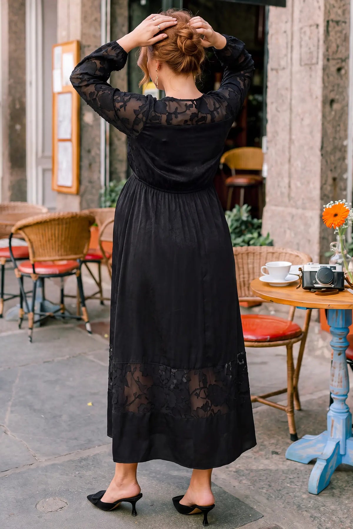 Sheer Burnout Floral Sleeve Maternity Maxi Dress