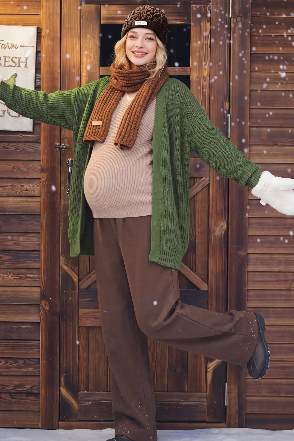 Solid Open Front Pocketed Knit Maternity Cardigan