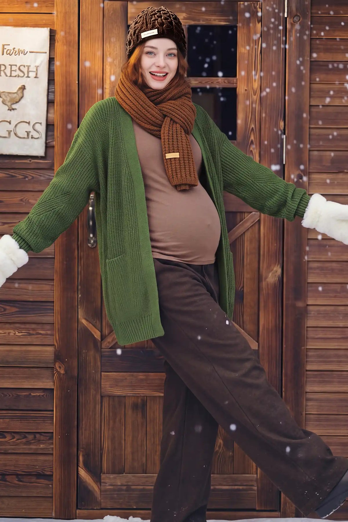 Solid Open Front Pocketed Knit Maternity Cardigan
