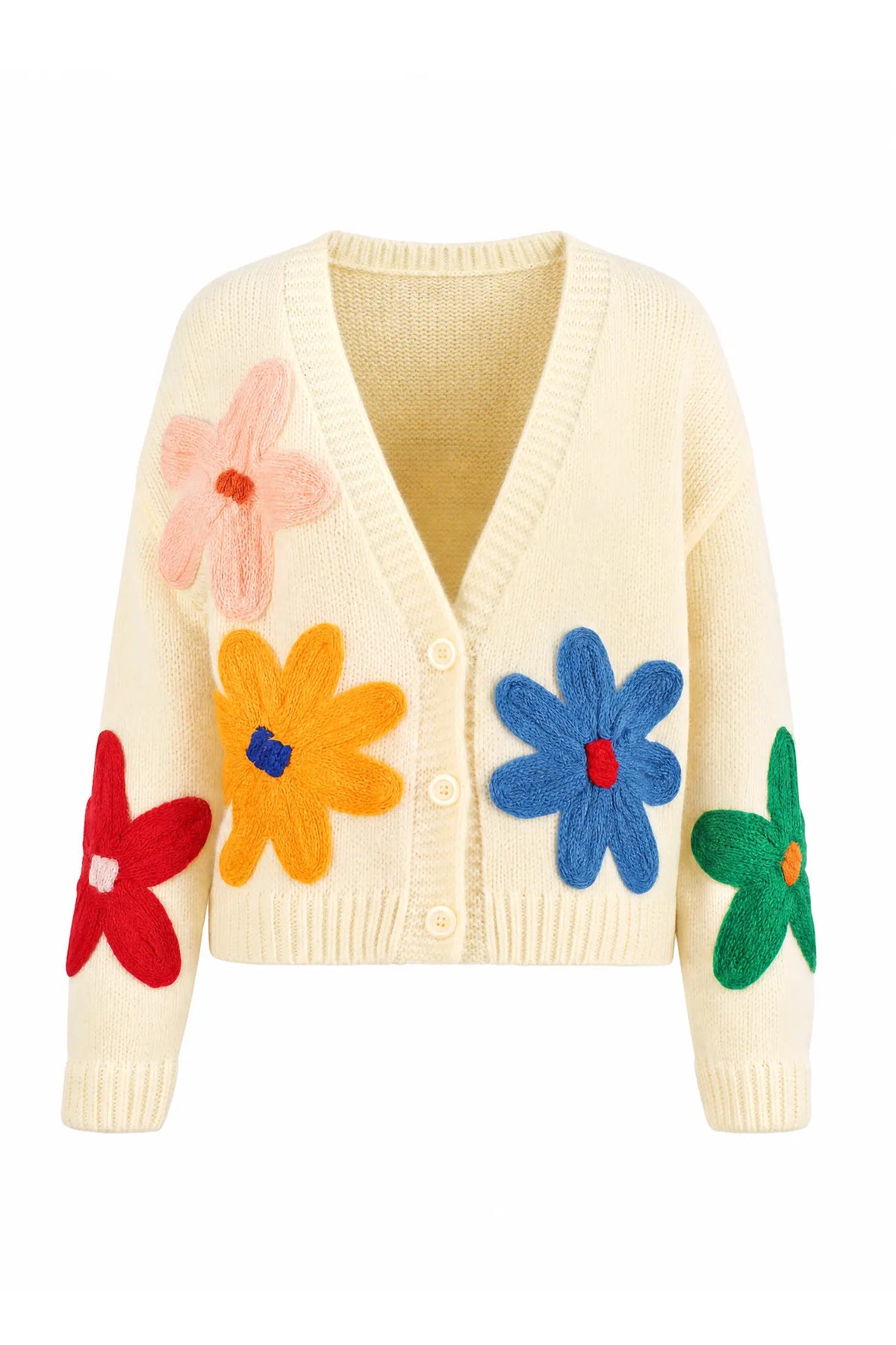 3D Floral V Neck Knit Maternity Cardigan