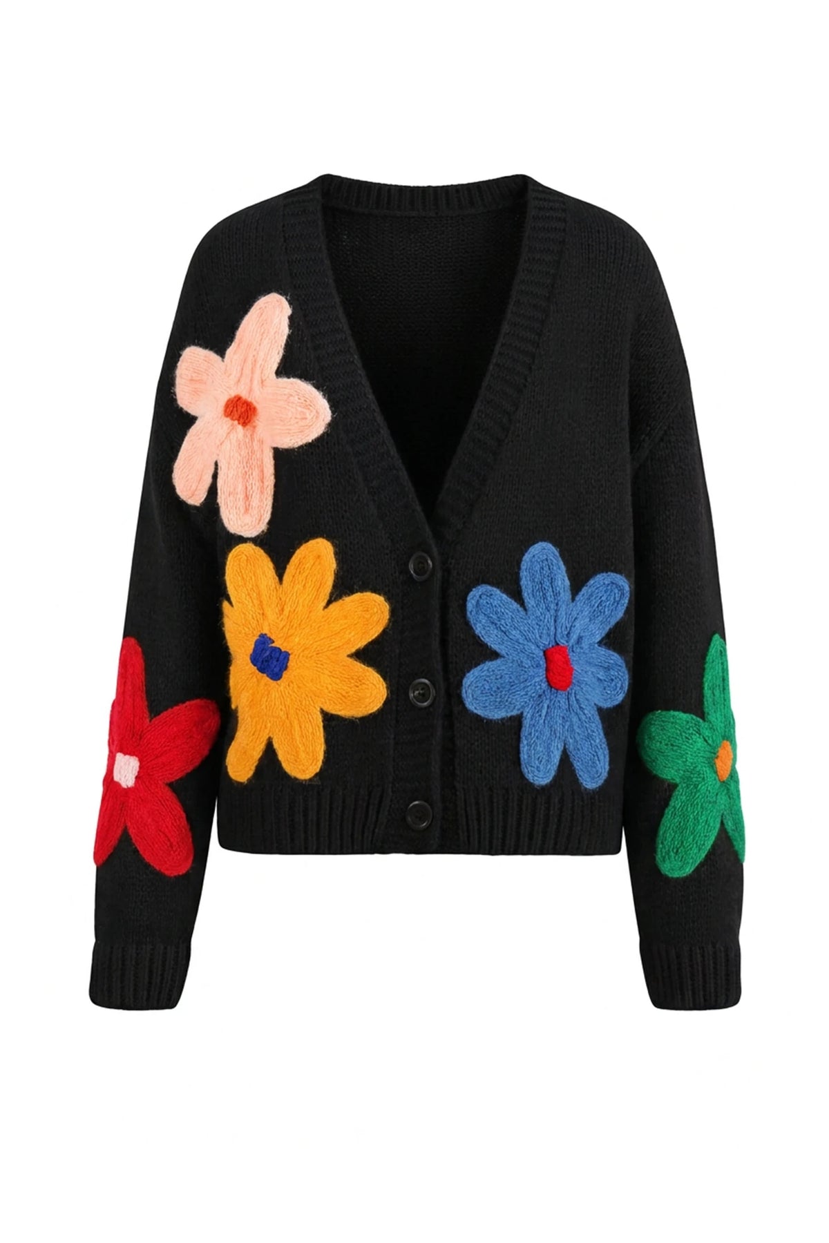 3D Floral V Neck Knit Maternity Cardigan