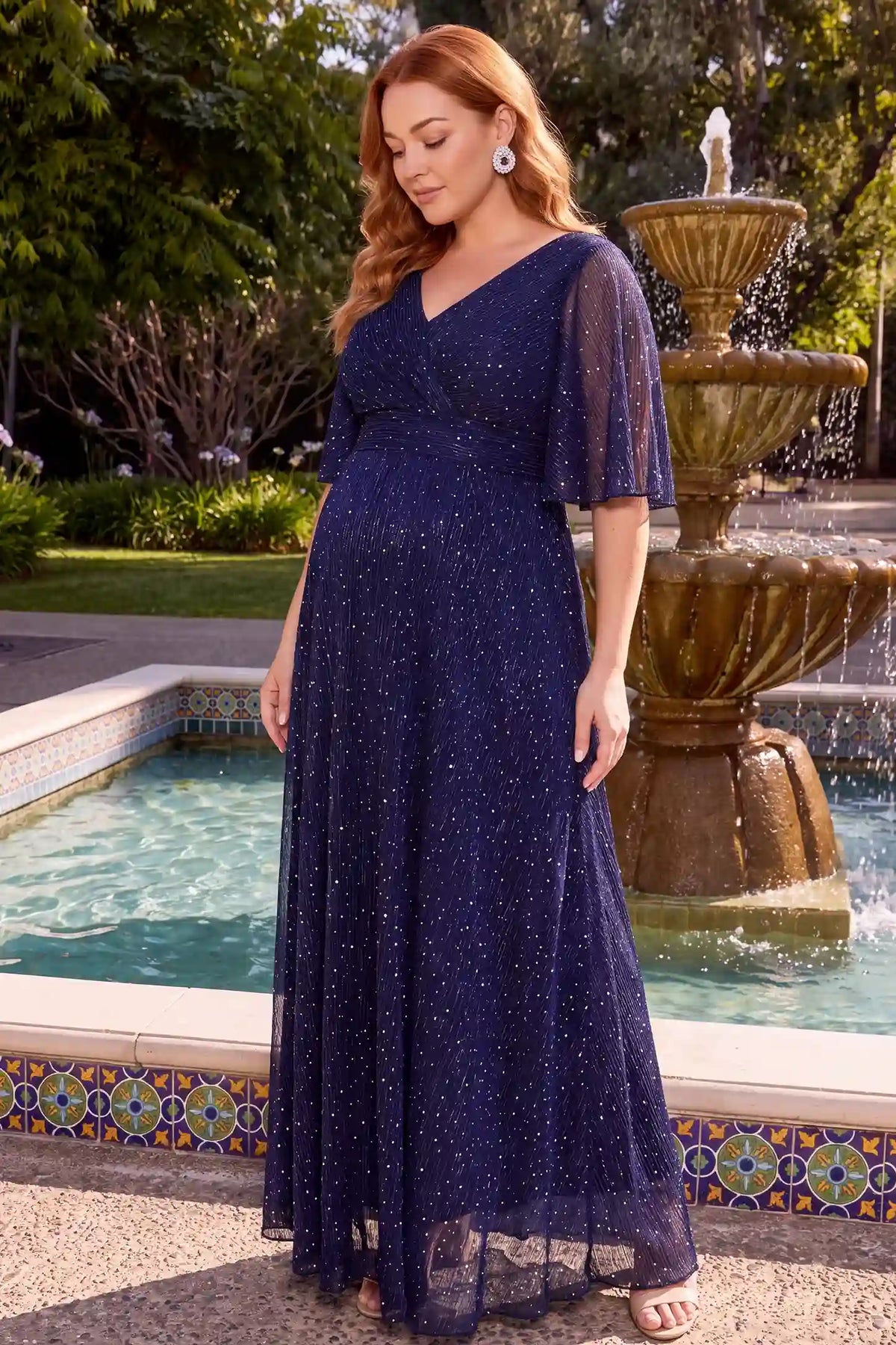 Deep V Neck Sequin Shimmer Maternity Maxi Dress