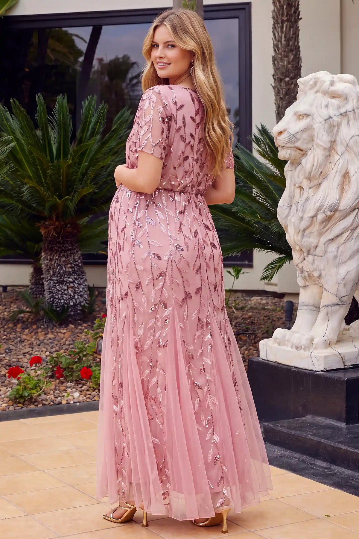 Sequin Slit Short Sleeve Maternity Maxi Dress