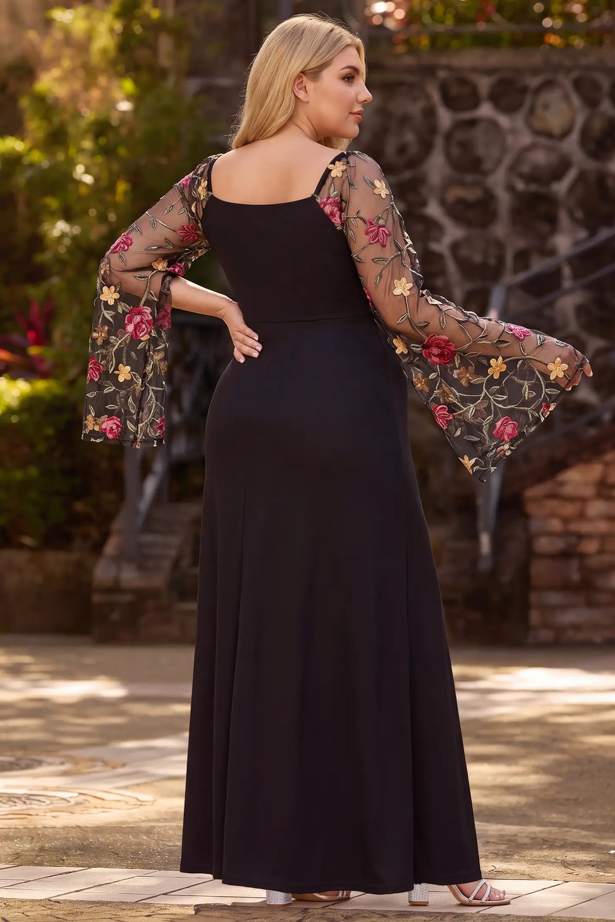 Sweetheart Neck Floral Embroidered Maternity Maxi Dress