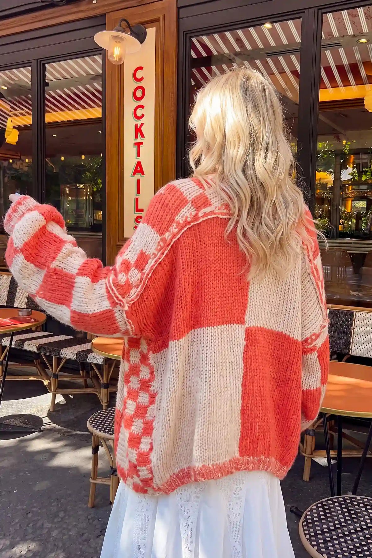 Chunky Knit Plaid Open Front Maternity Cardigan