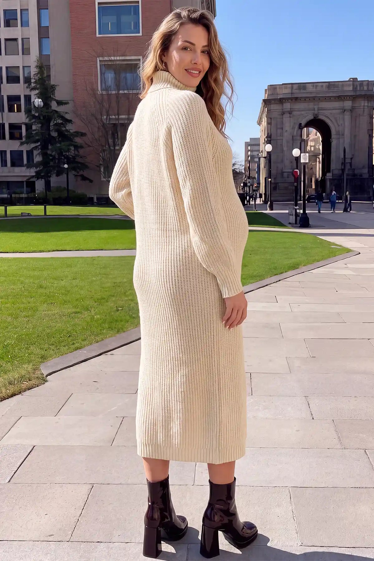 Turtleneck Ribbed Knit Maternity Sweater Dress