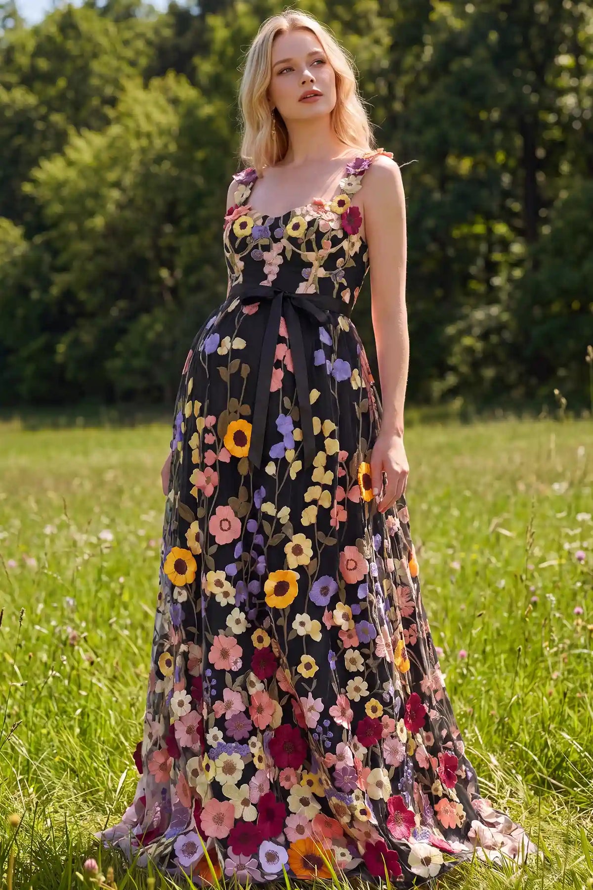 3D Floral Embroidery U Neck Maternity Maxi Dress