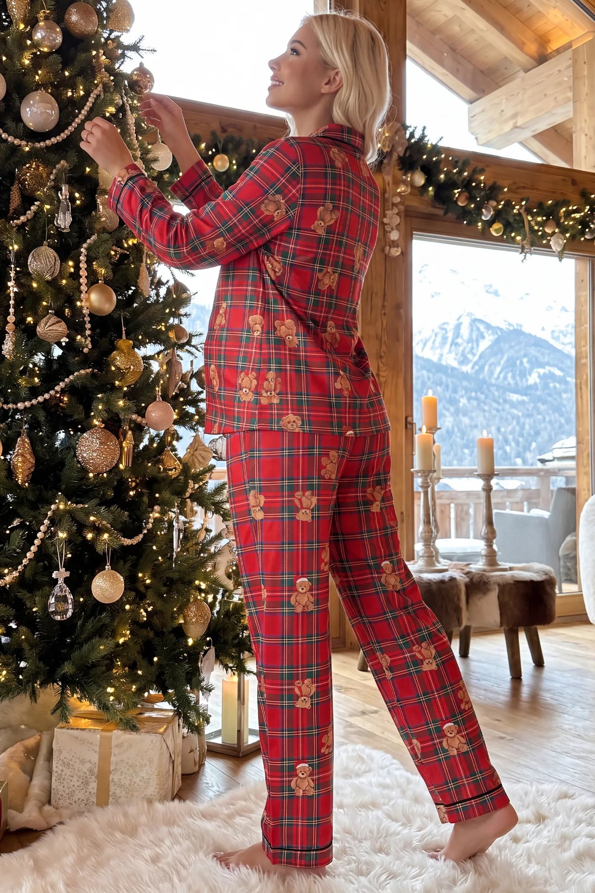 Bear Plaid Button-Front Maternity Pajama Set