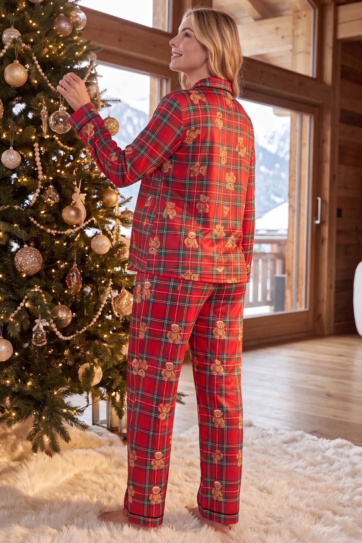 Bear Plaid Button-Front Maternity Pajama Set