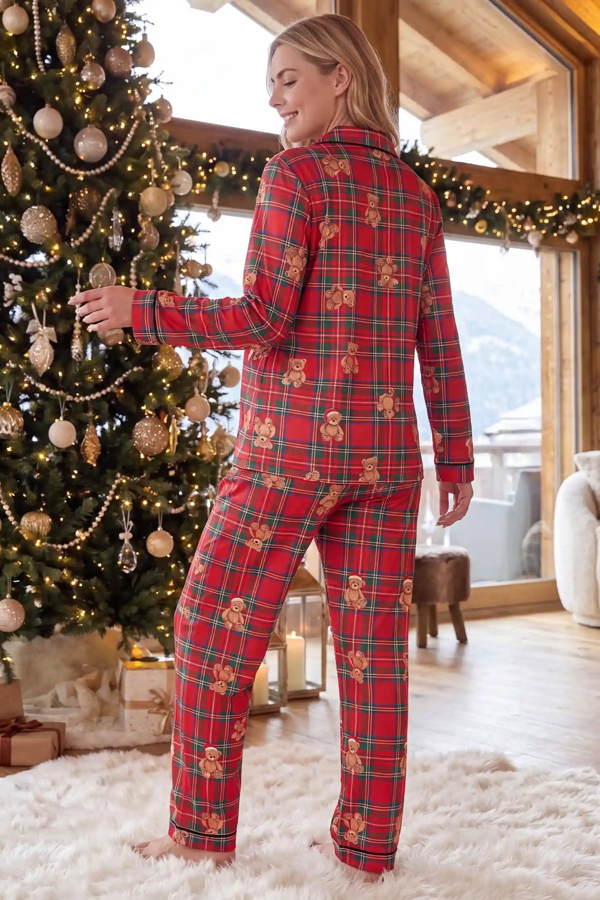 Bear Plaid Button-Front Maternity Pajama Set