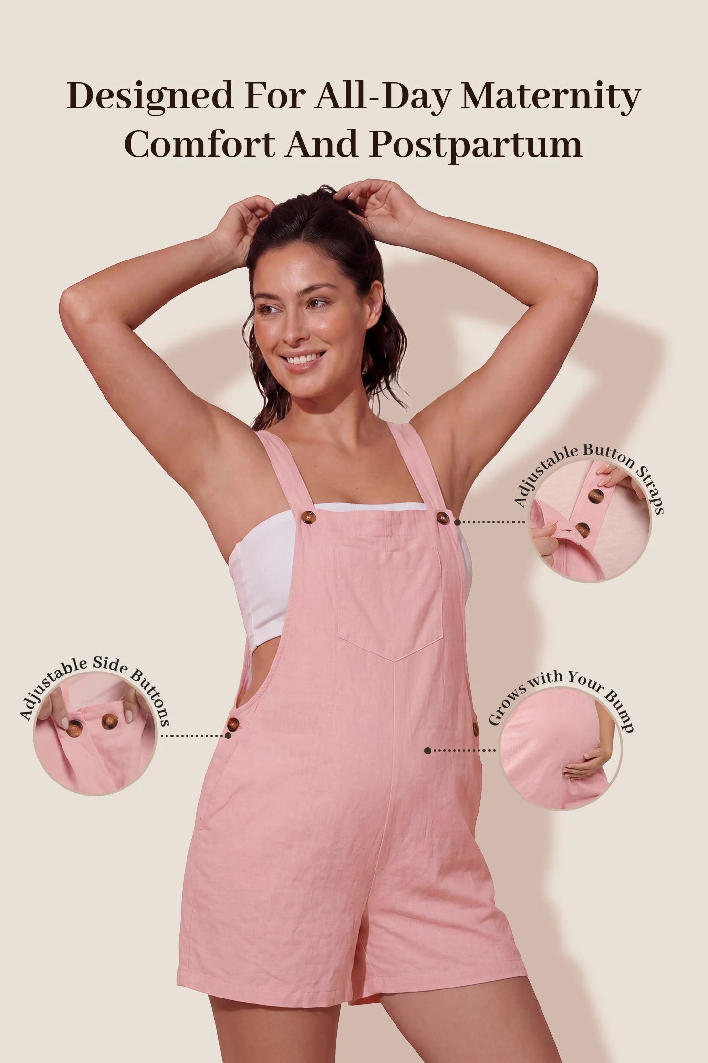 Adjustable Waist Pocketed Maternity Short Overalls