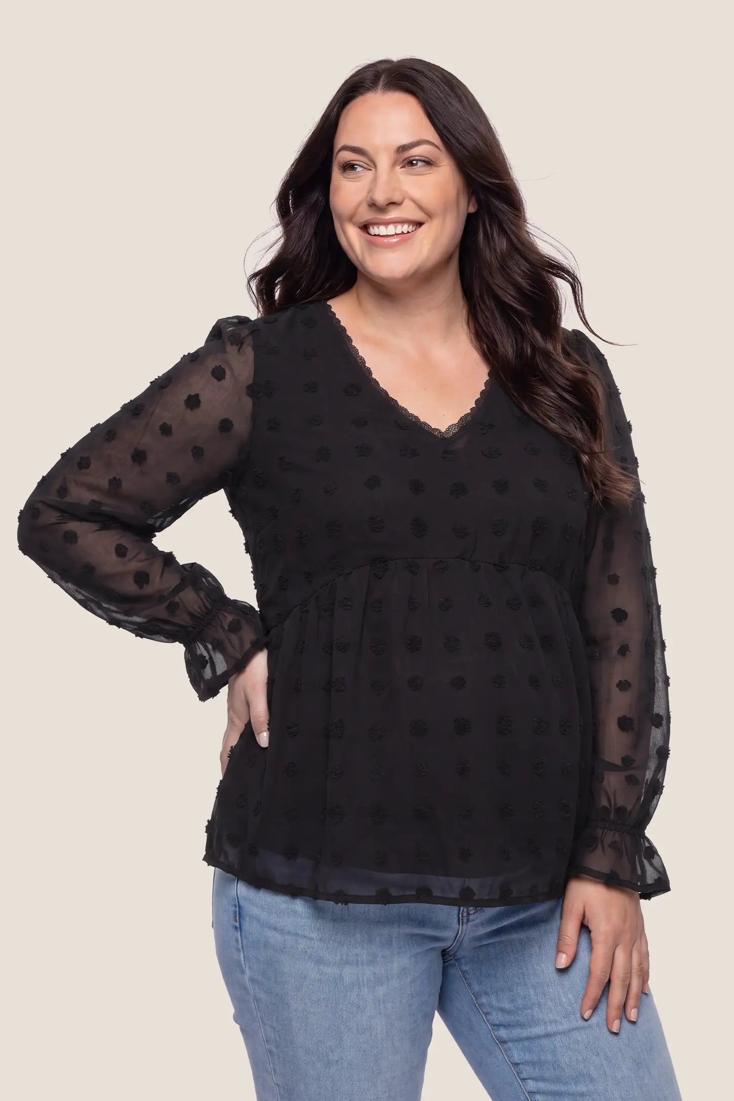 Swiss Dot Sheer Empire Waist Maternity Top