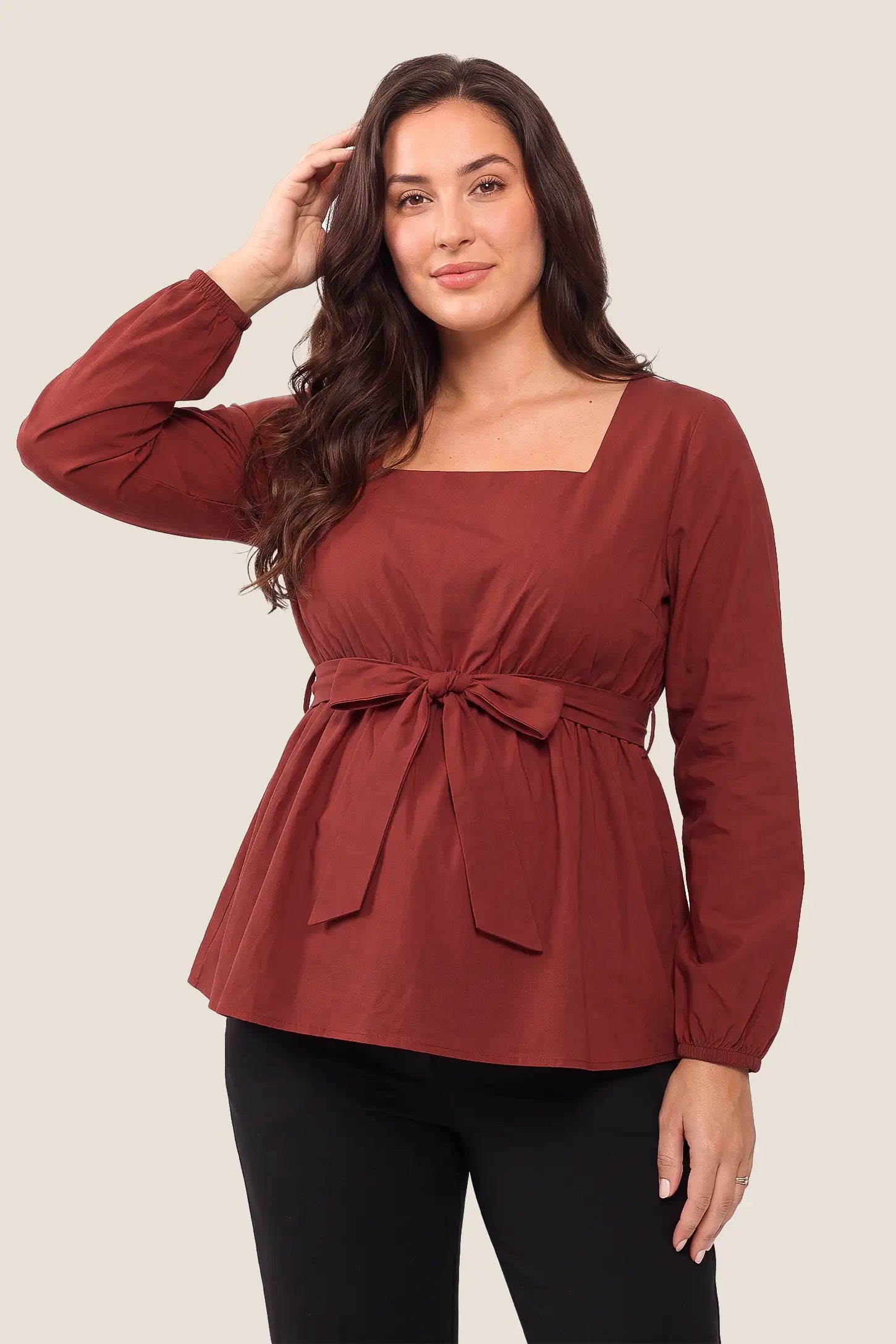 Solid Square Neck Empire Waist Maternity Top