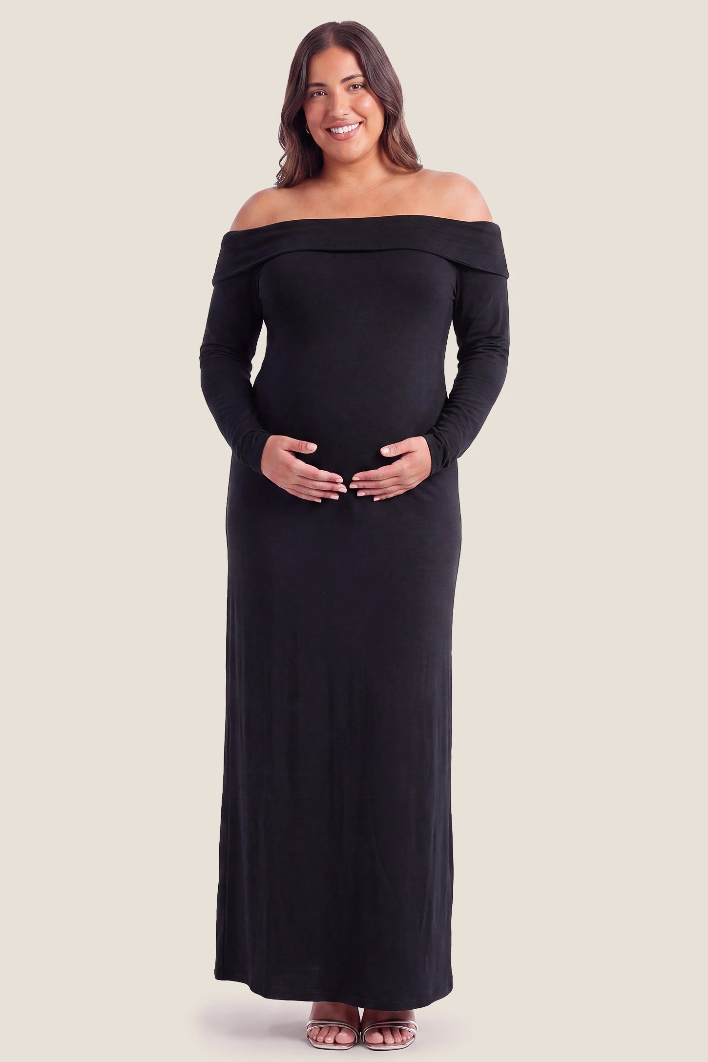 Solid Off Shoulder Bodycon Maternity Maxi Dress