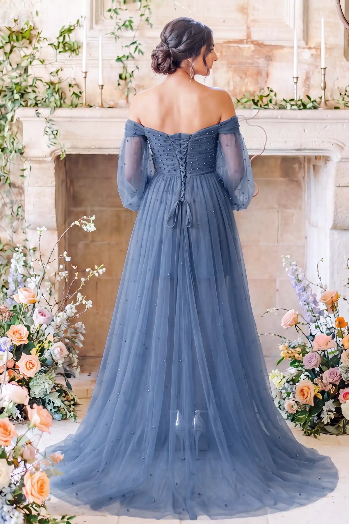 Off-Shoulder Empire Waist Tulle Maternity Gown