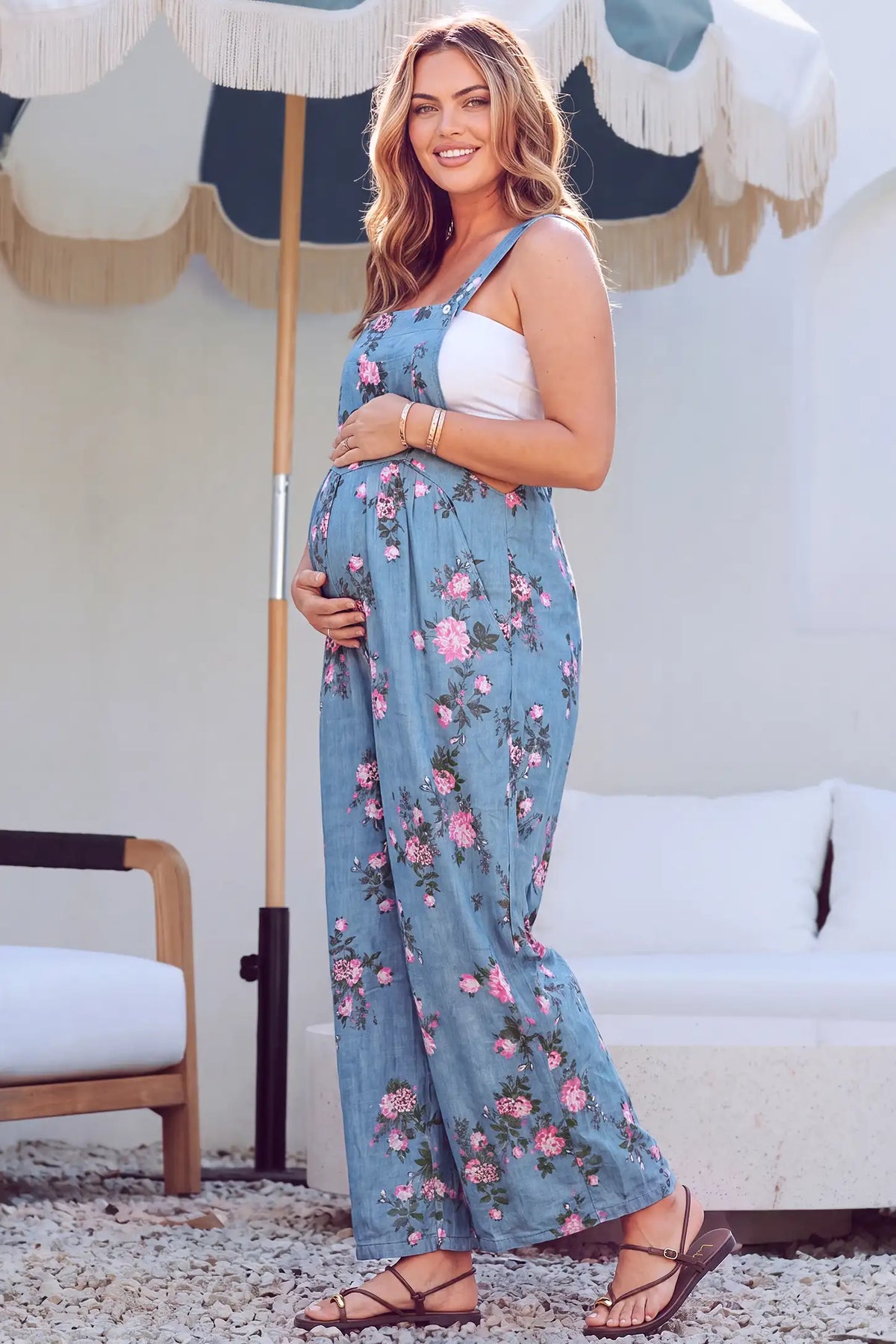 Adjustable Strap Wide-Leg Maternity Overalls