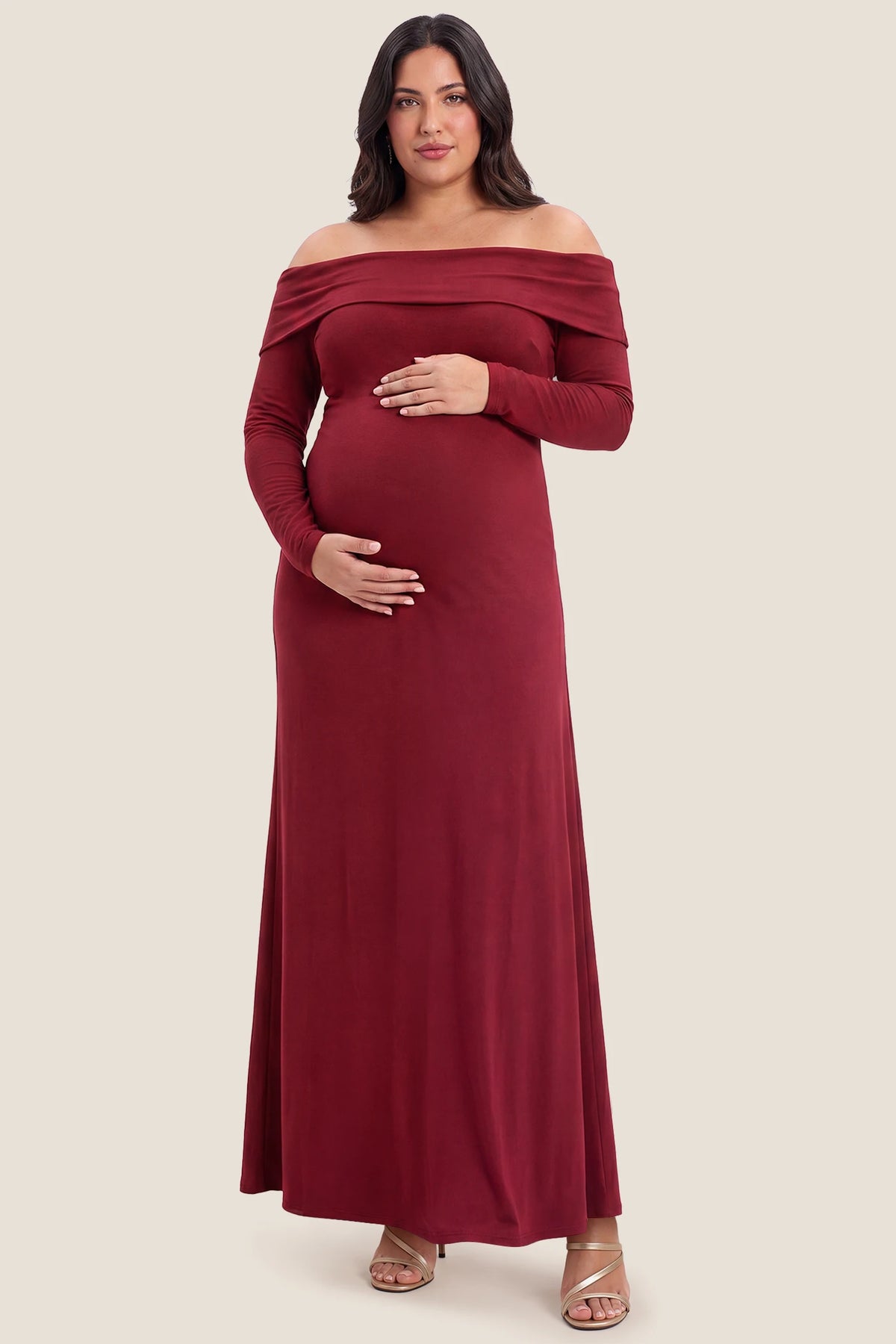 Solid Off Shoulder Bodycon Maternity Maxi Dress