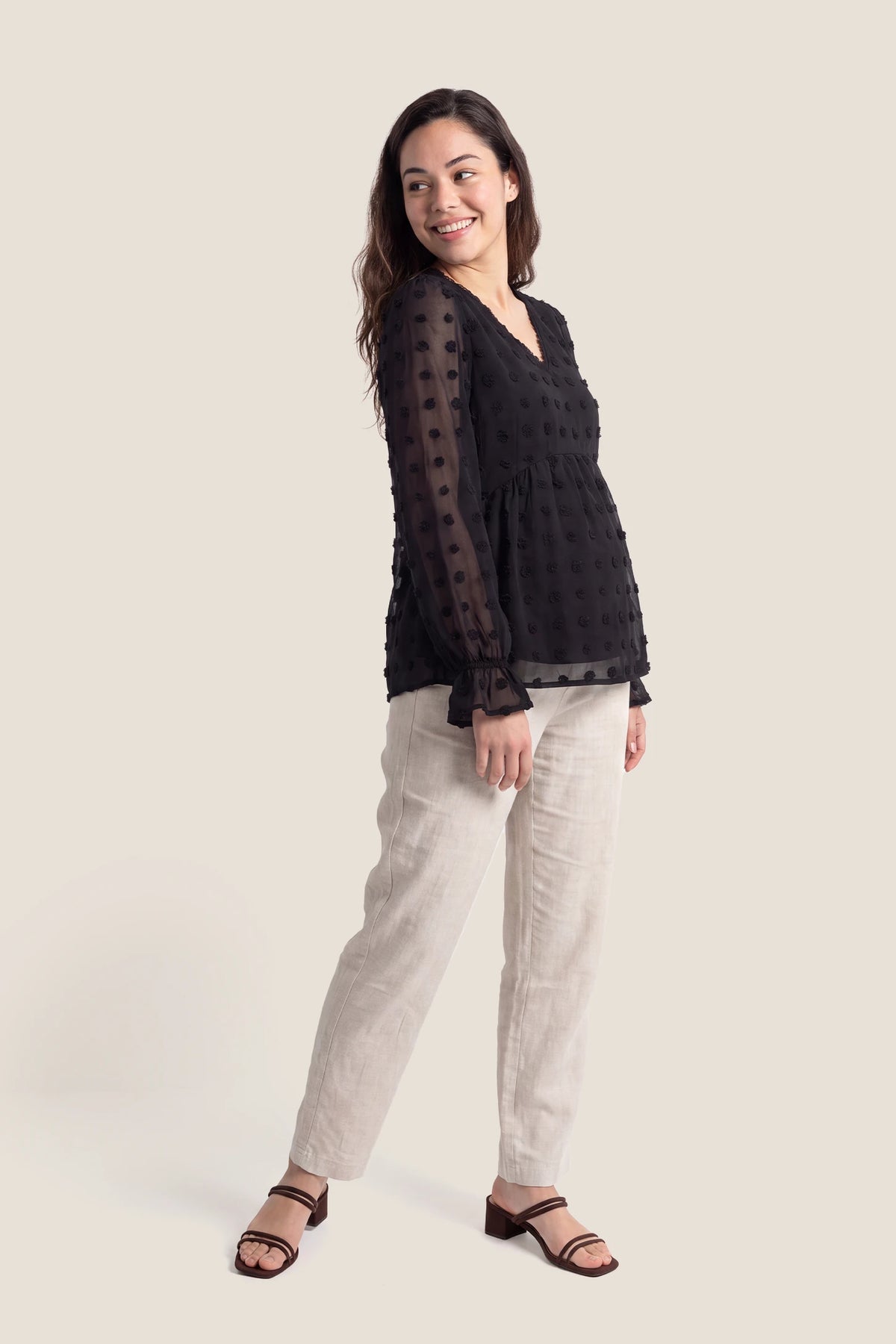 Swiss Dot Sheer Empire Waist Maternity Top