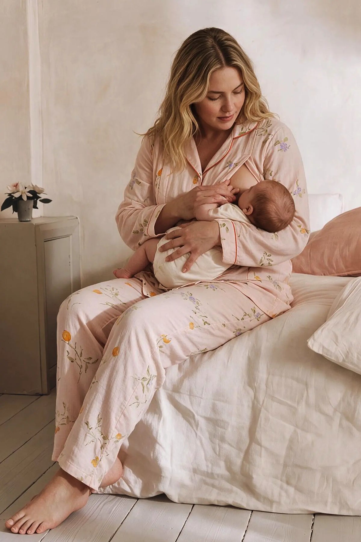 Floral Cotton Gauze Postpartum Nursing Pajama Set