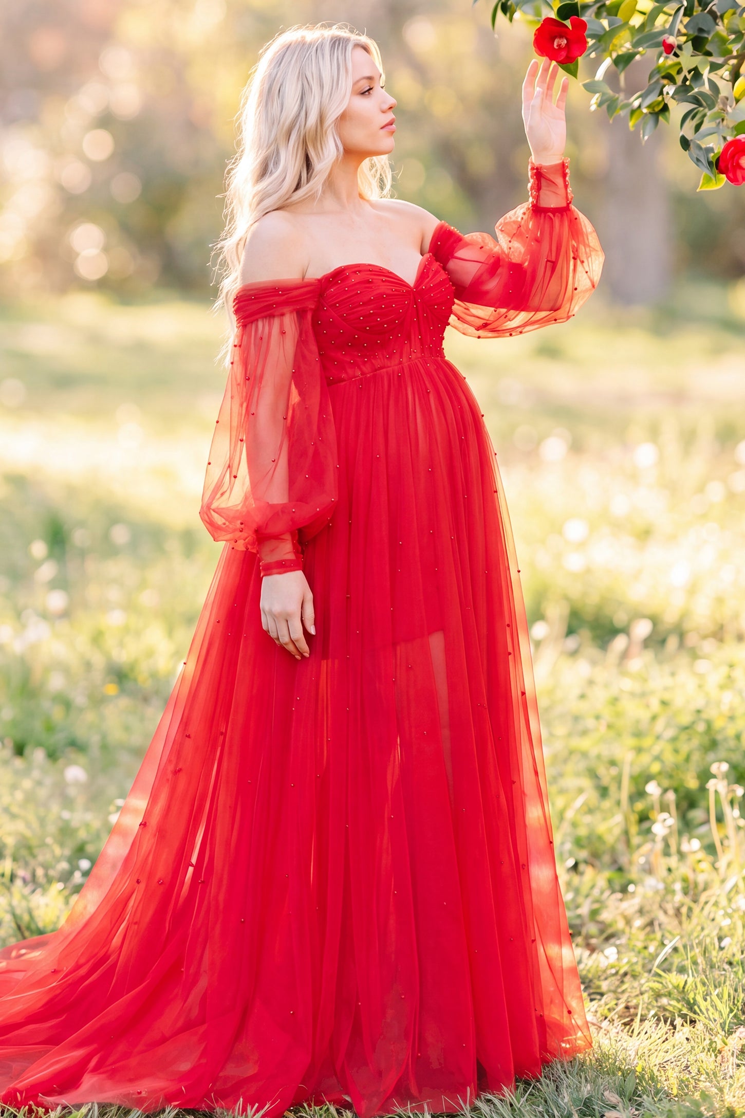 Off-Shoulder Empire Waist Maternity Gown