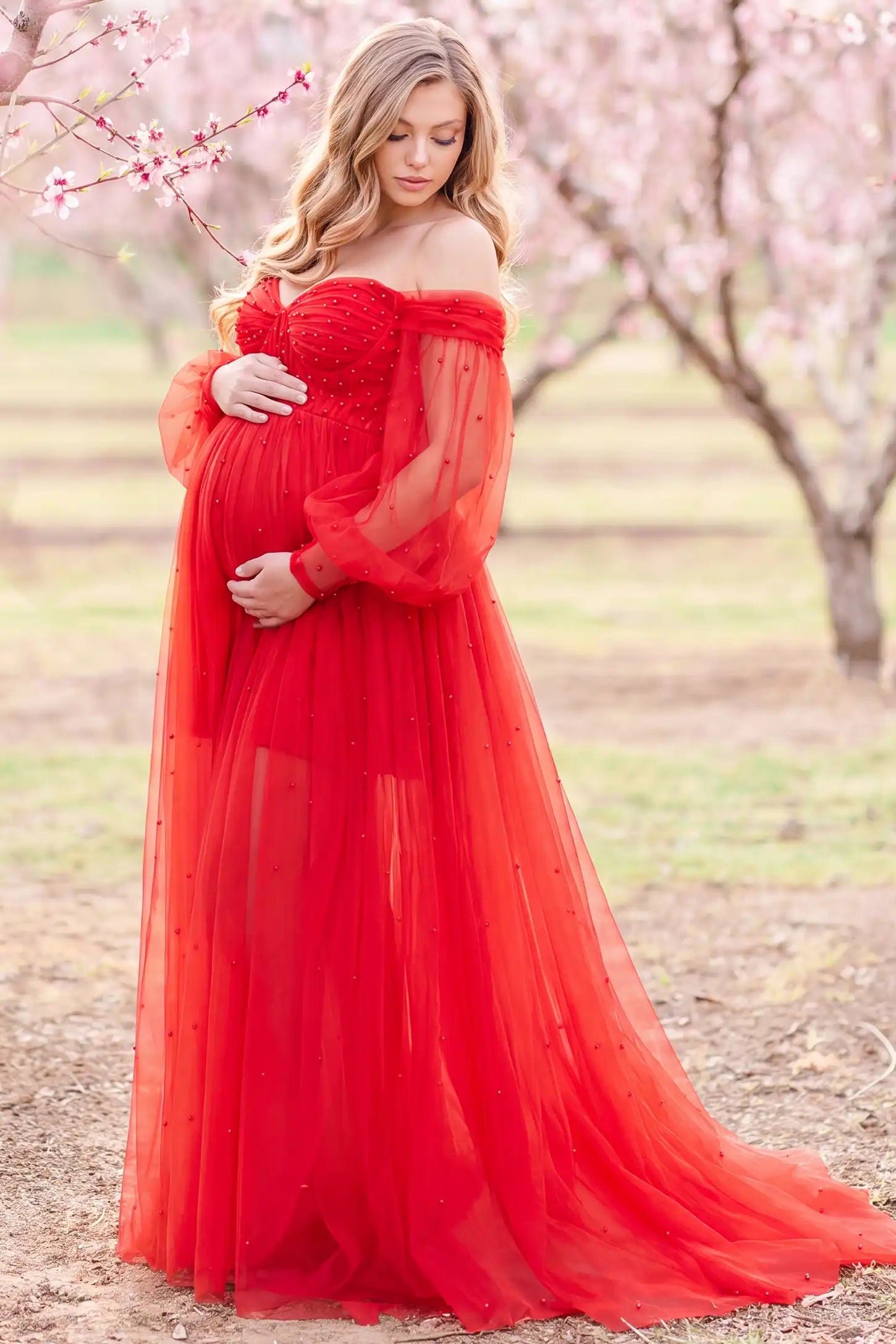 Off-Shoulder Empire Waist Maternity Gown