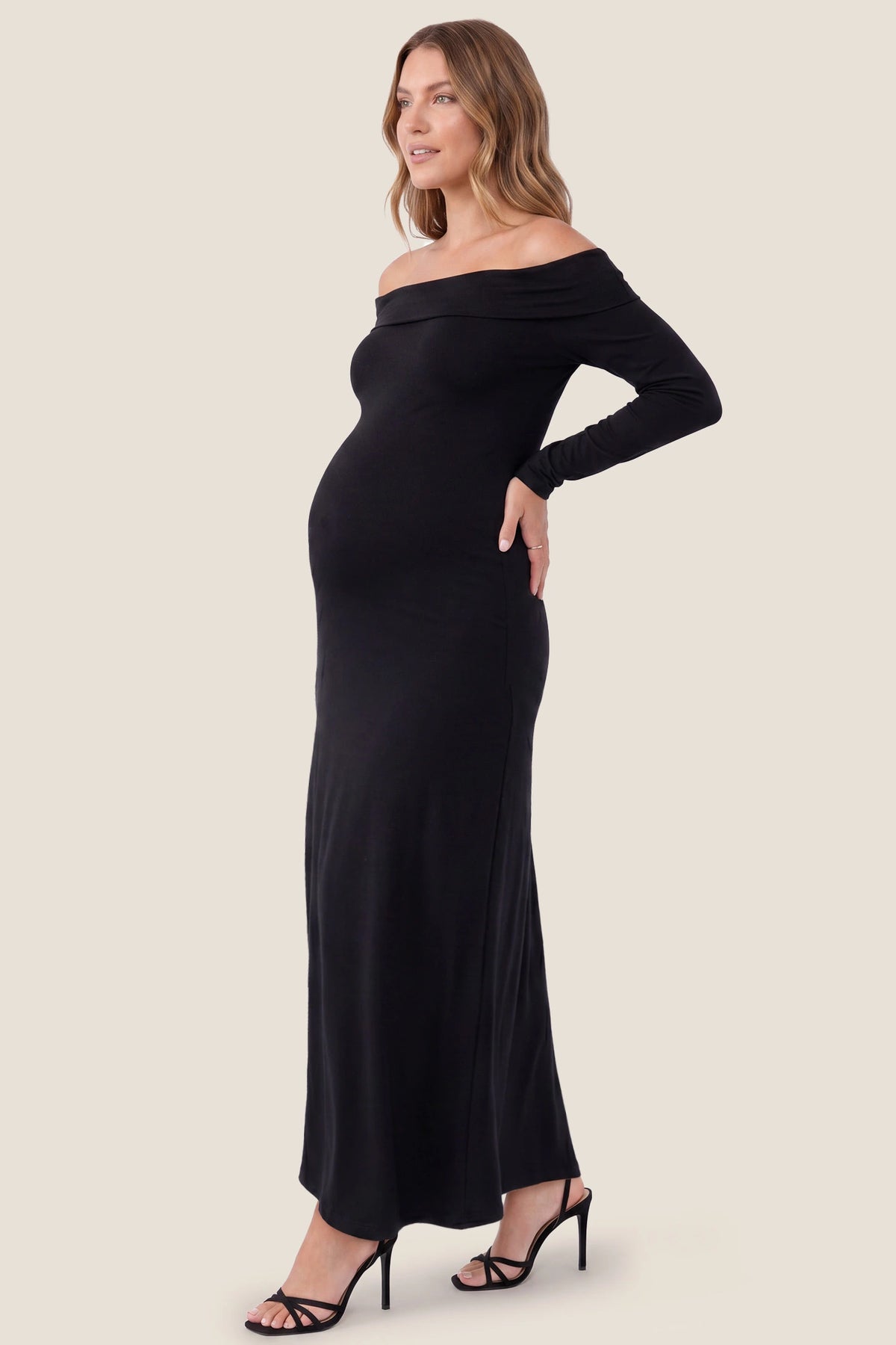 Solid Off Shoulder Bodycon Maternity Maxi Dress