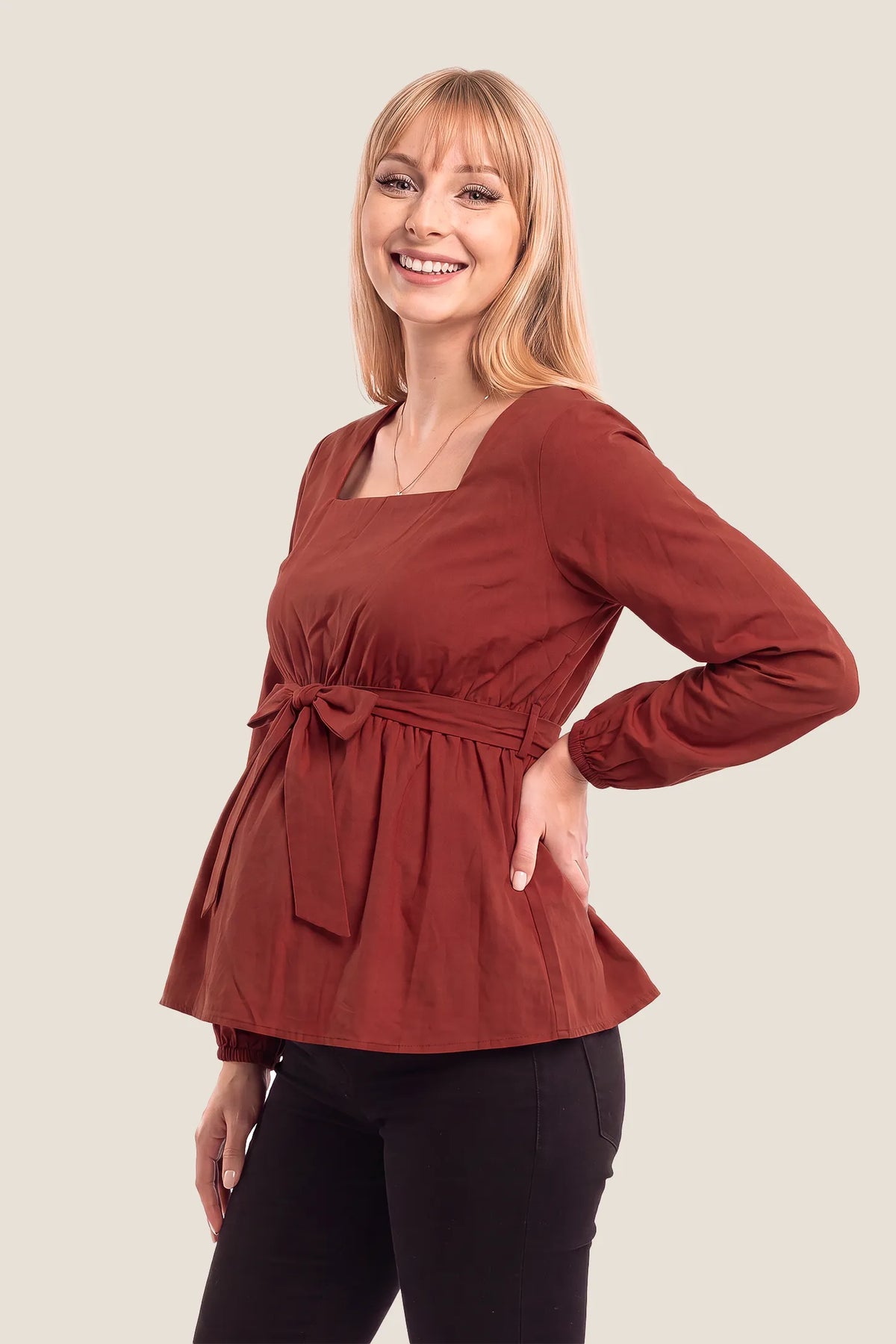 Solid Square Neck Empire Waist Maternity Top