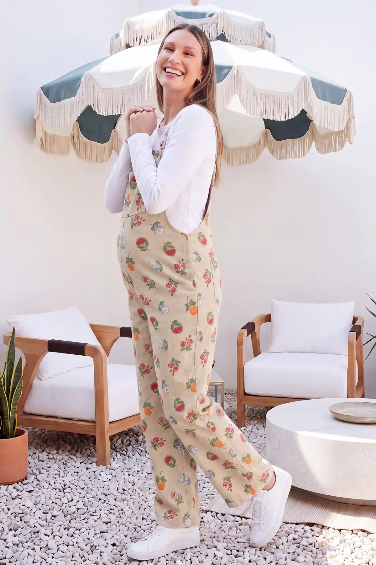 Adjustable Strap Pocket  Floral Maternity Overalls