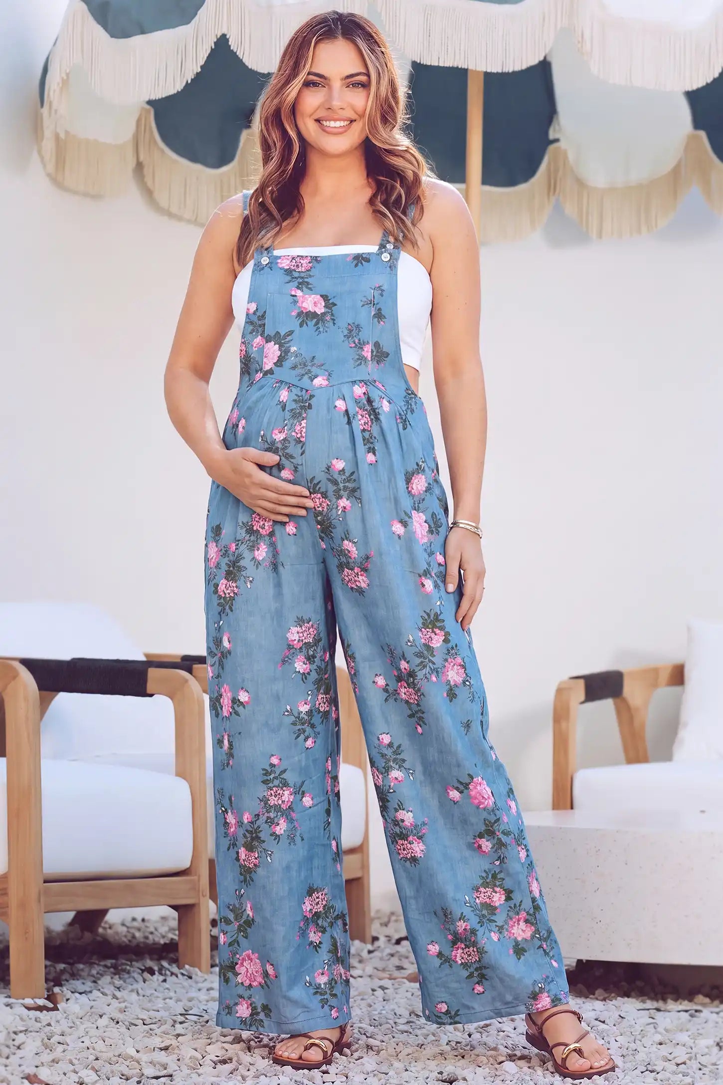 Adjustable Strap Wide-Leg Maternity Overalls