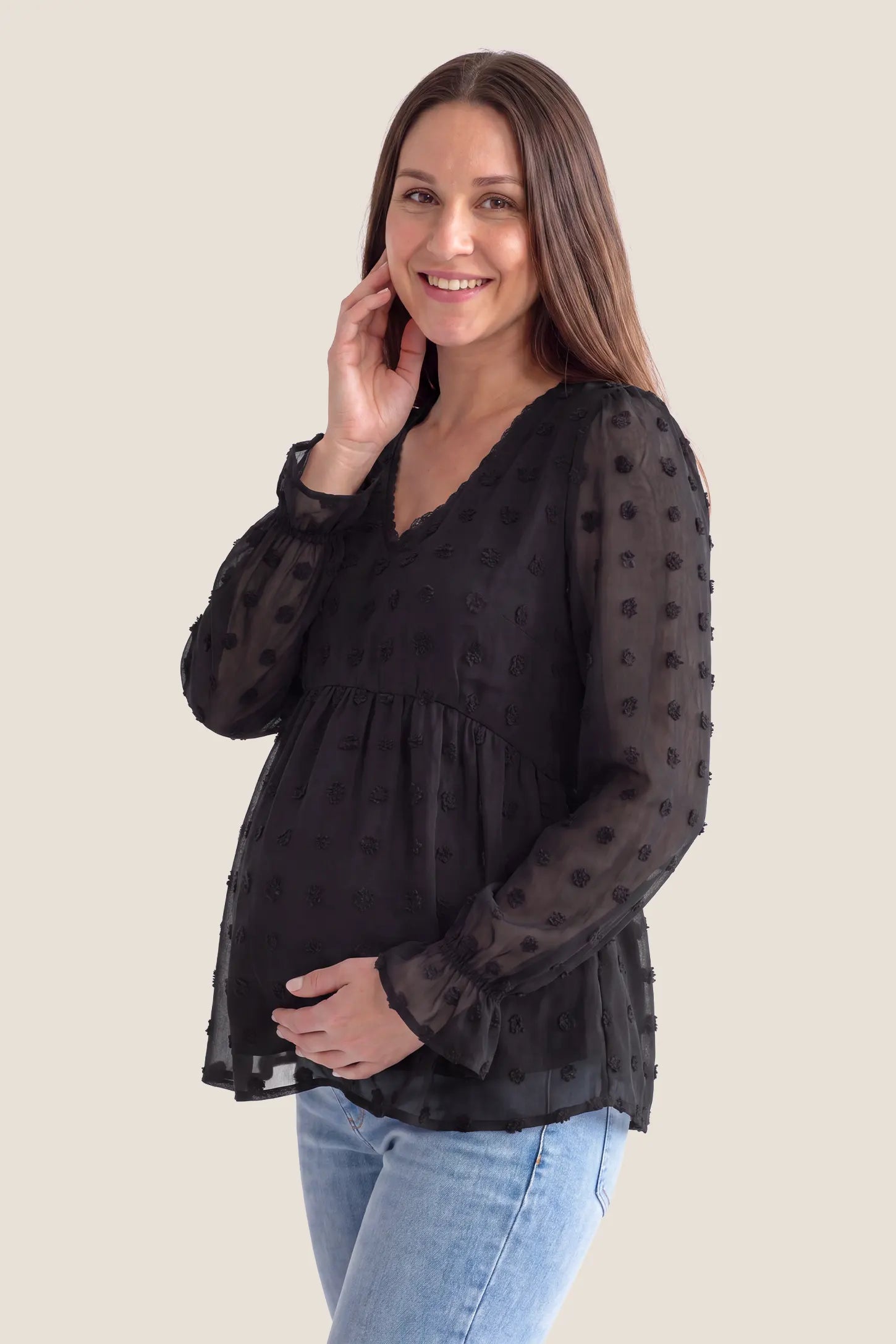 Swiss Dot Sheer Empire Waist Maternity Top